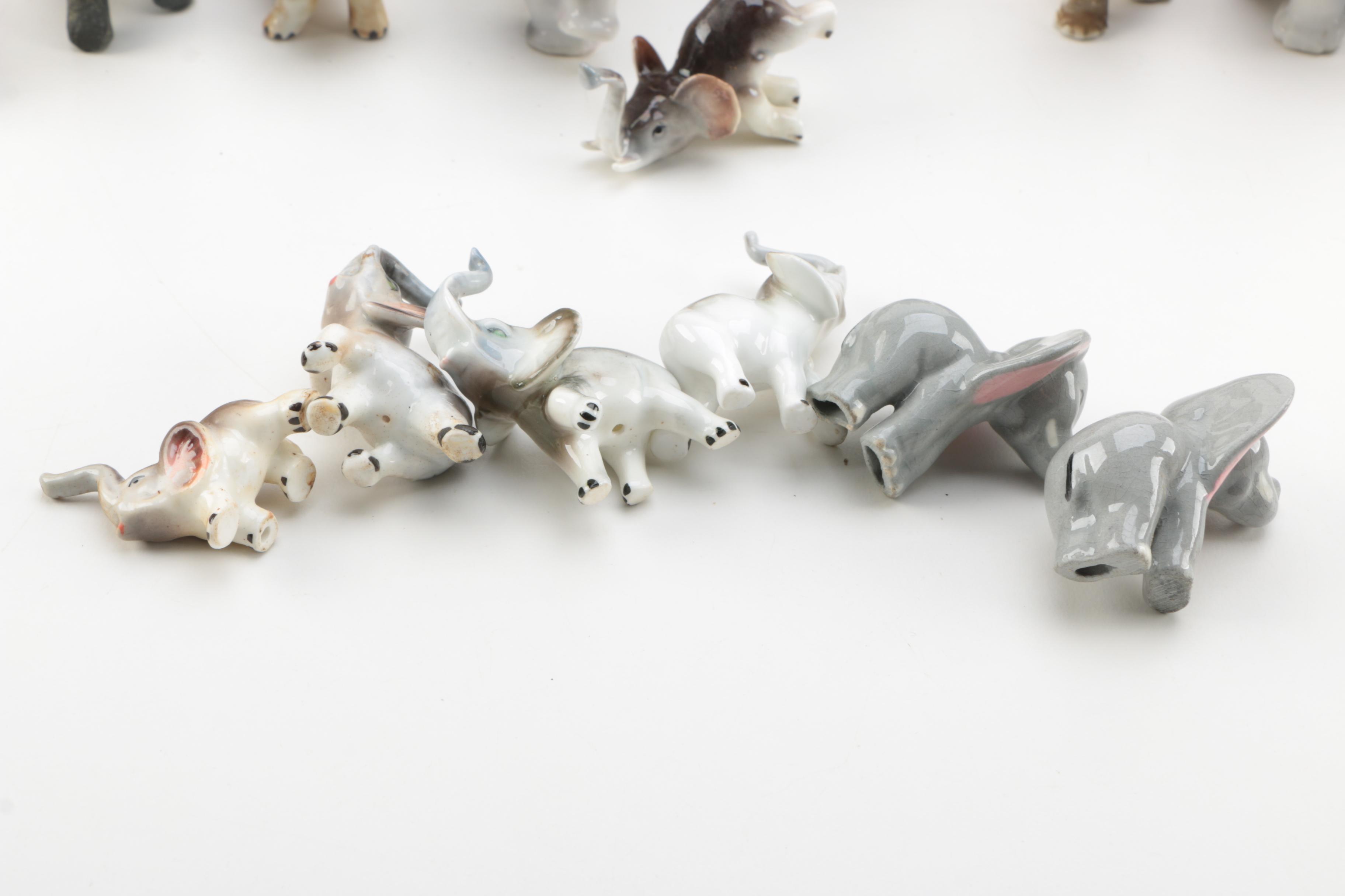 VIntage Porcelain and Ceramic Elephant Figurines