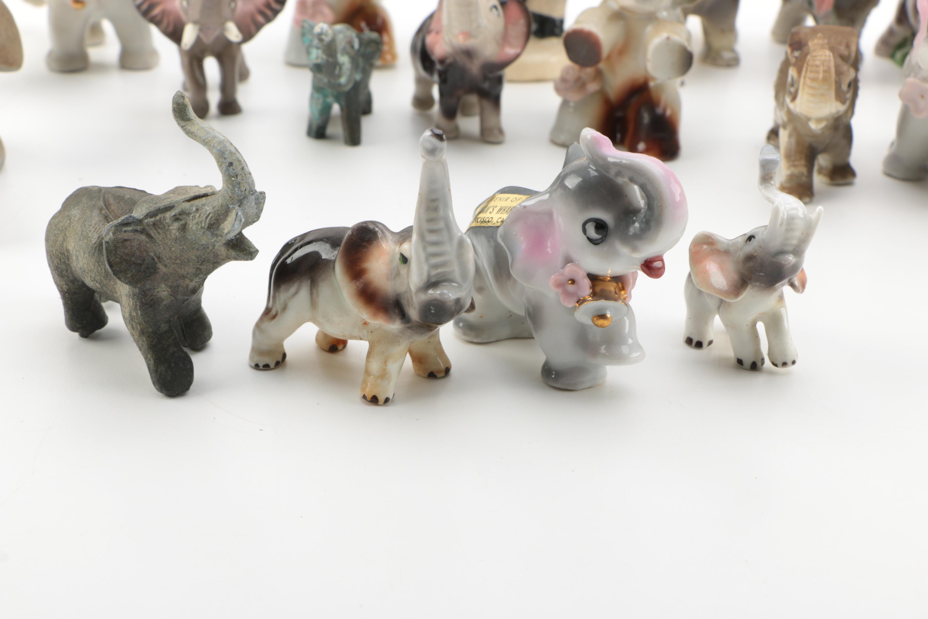 VIntage Porcelain and Ceramic Elephant Figurines