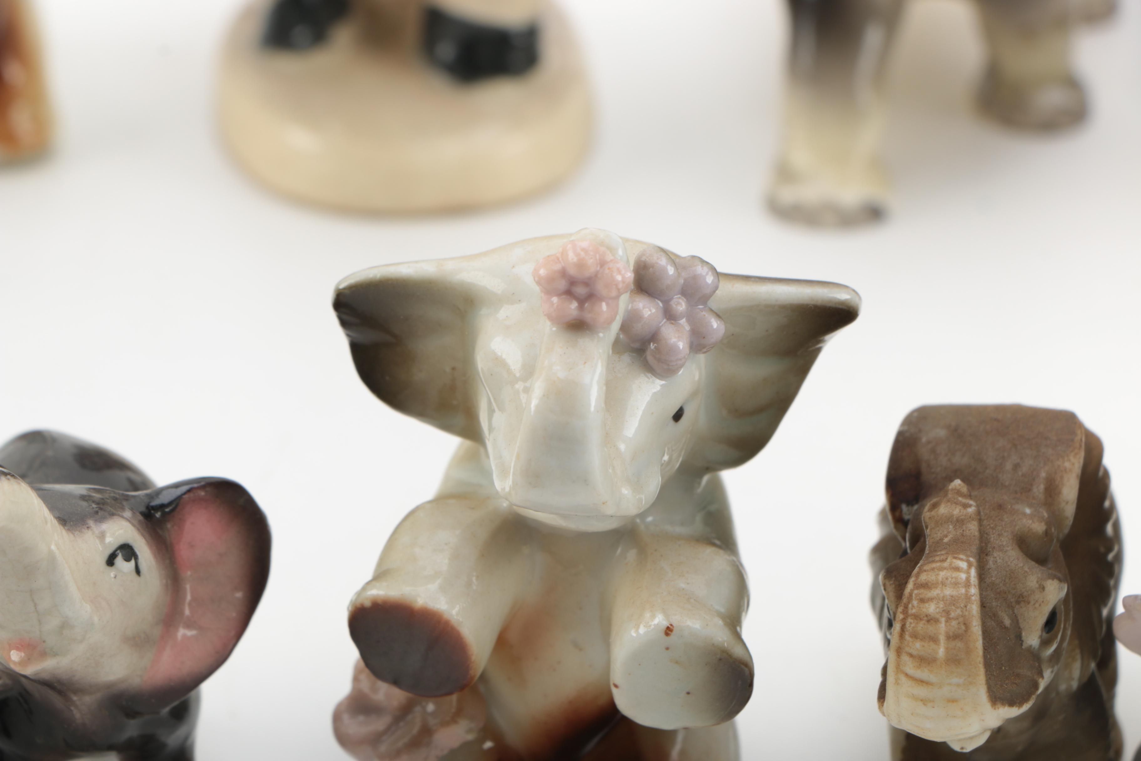 VIntage Porcelain and Ceramic Elephant Figurines