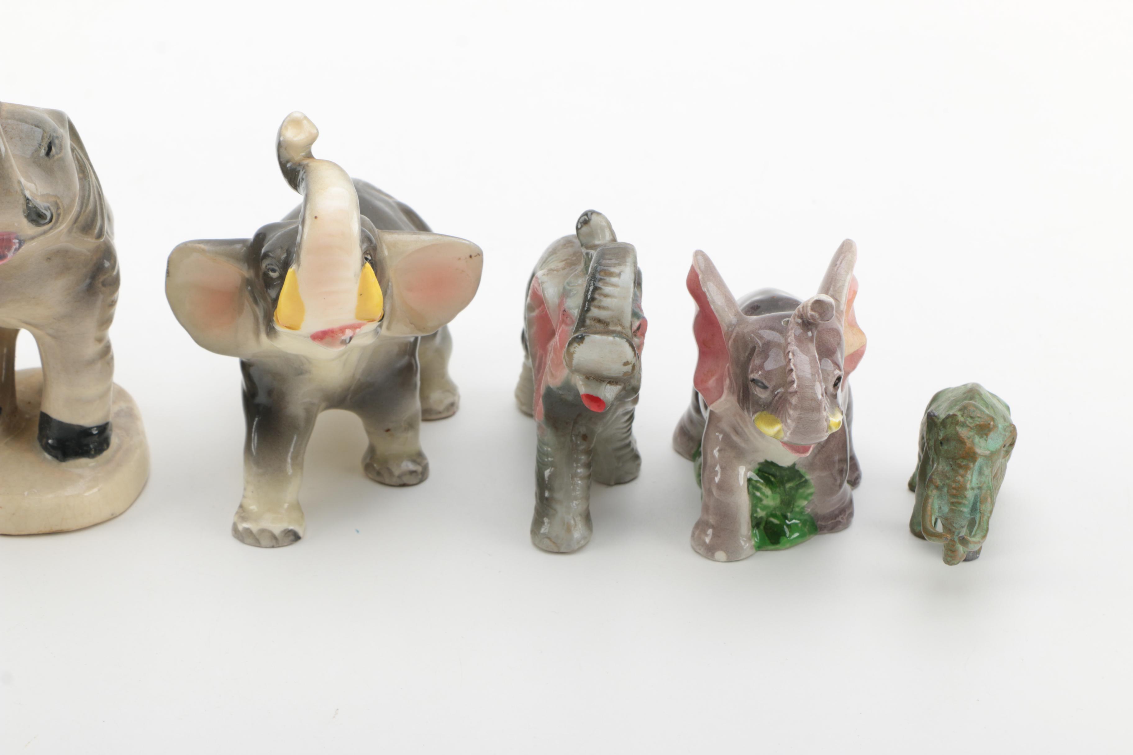 VIntage Porcelain and Ceramic Elephant Figurines