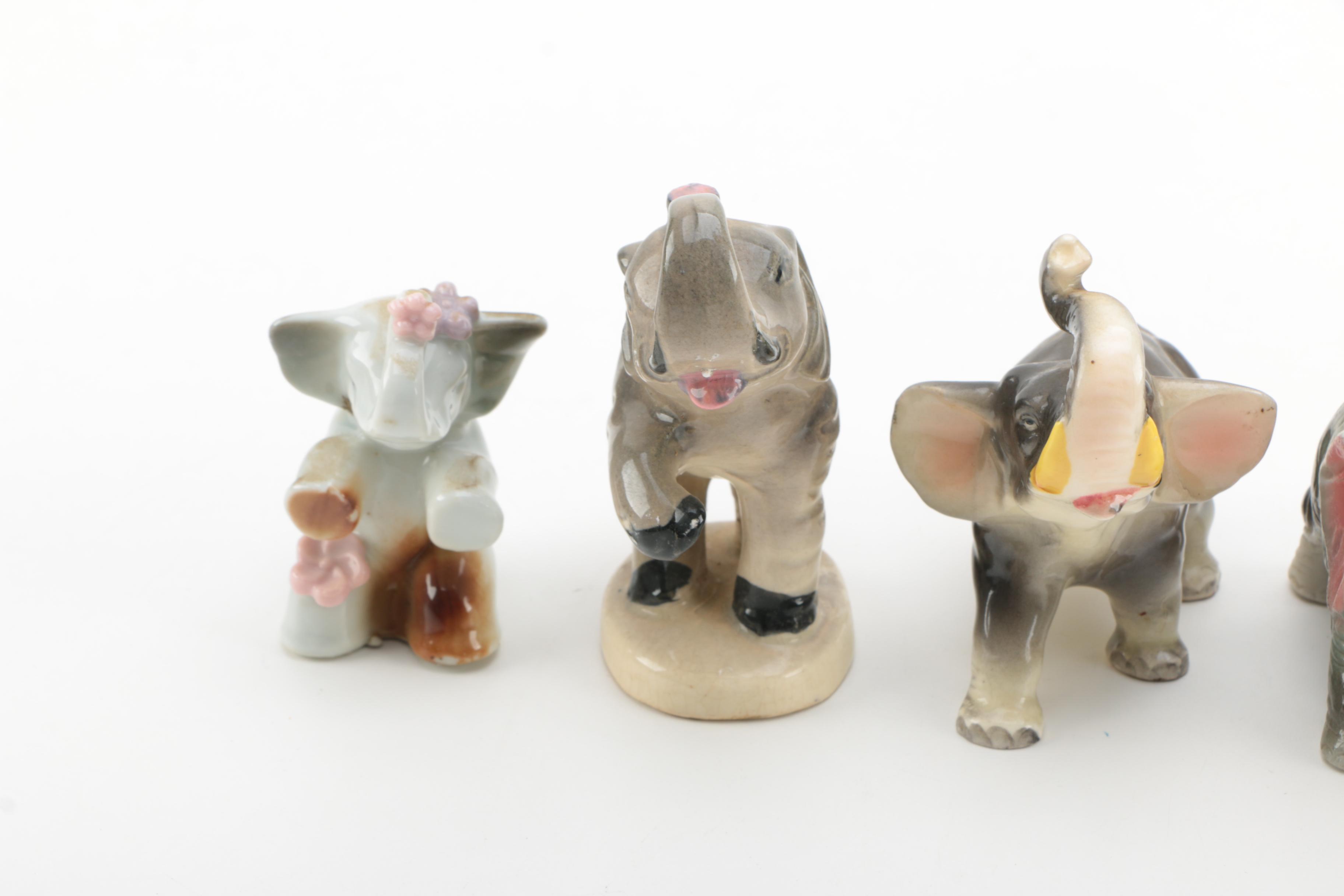 VIntage Porcelain and Ceramic Elephant Figurines
