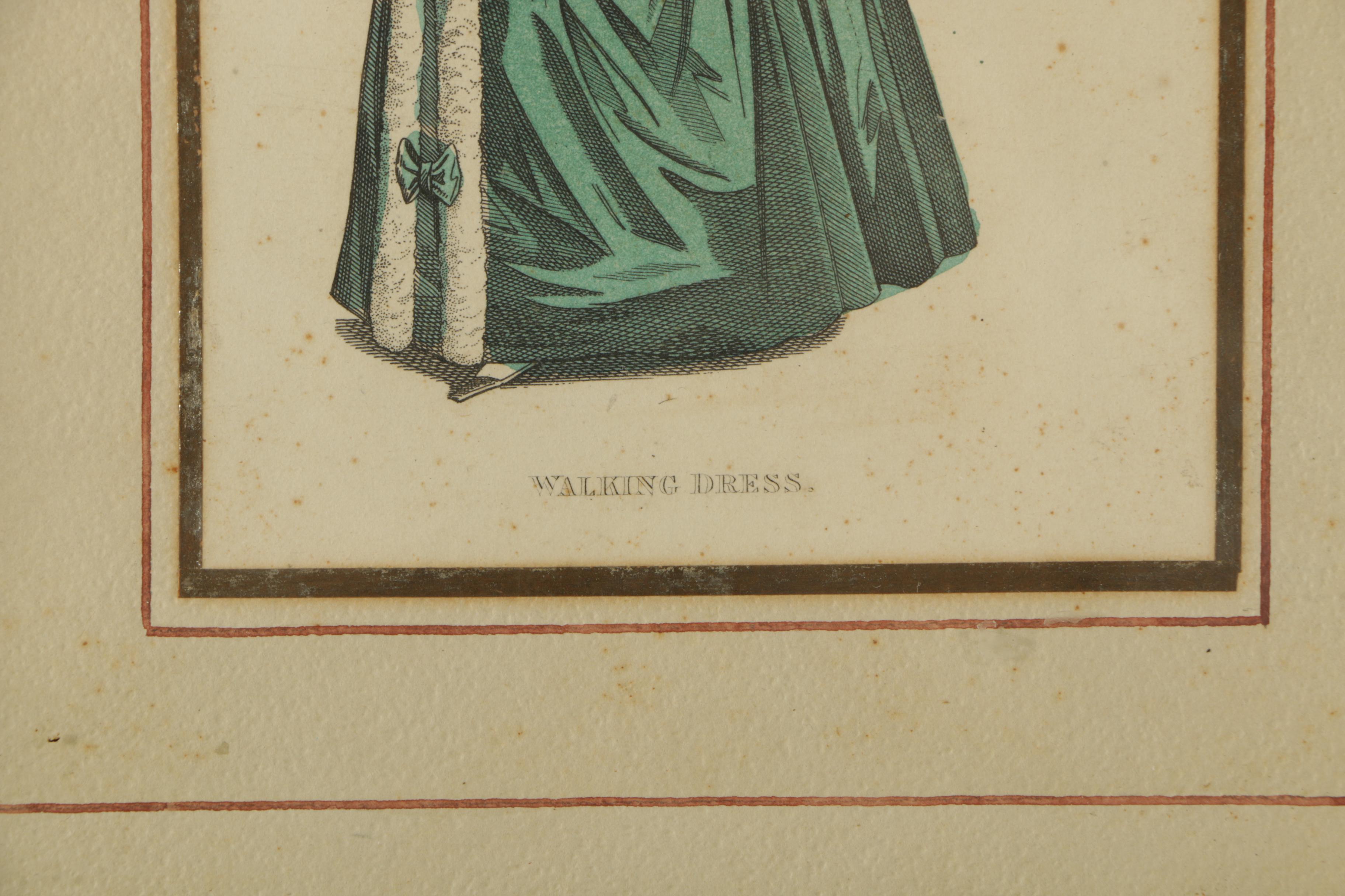 19th Century Fashion Plate Engraving on Paper "Walking Dress"