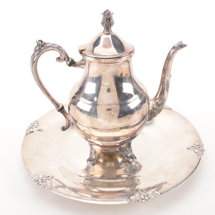 F.B. Rogers Silver-Plated Coffee Pot with Fisher Silversmiths Plated Tray