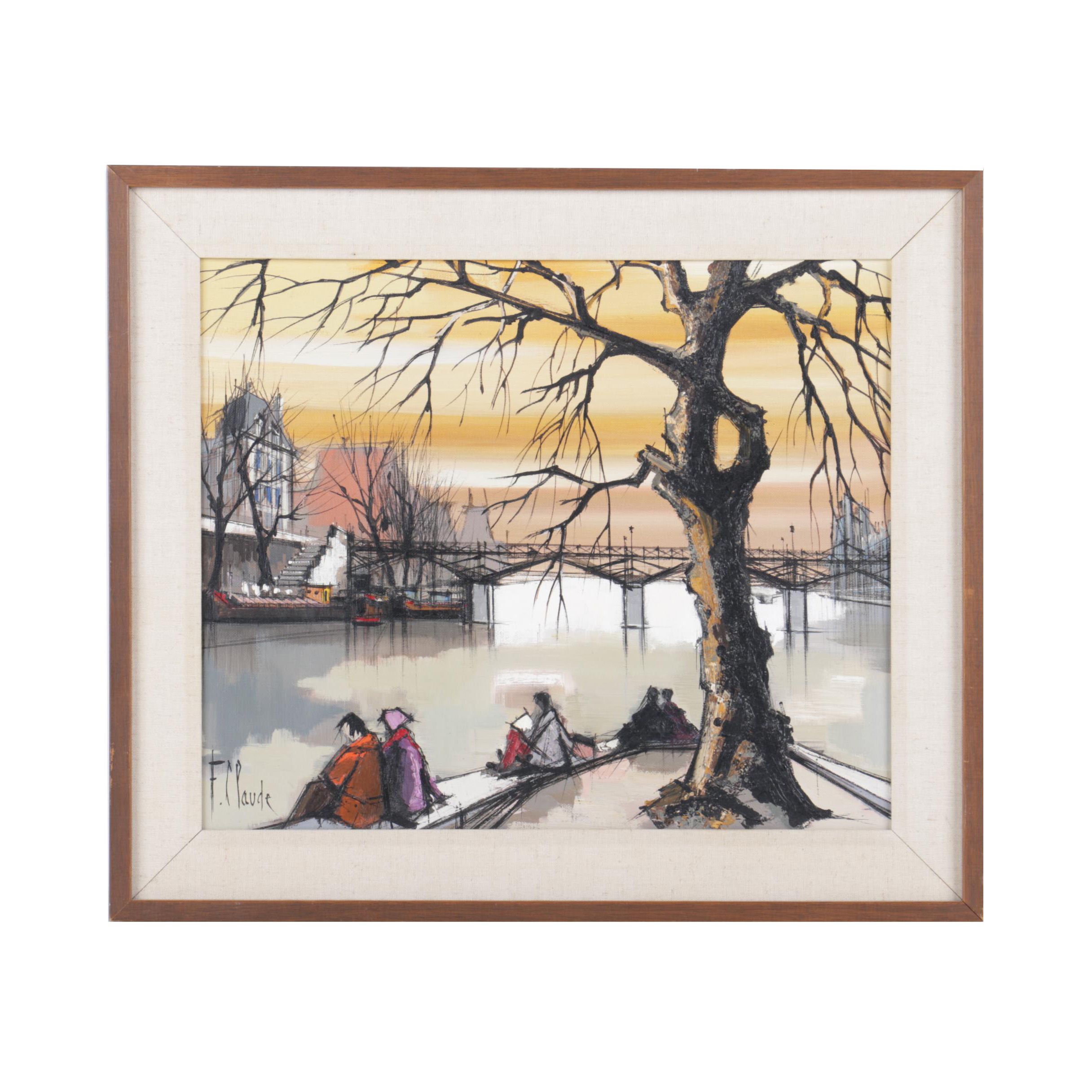 F. Claude Oil Painting on Canvas of City Scene