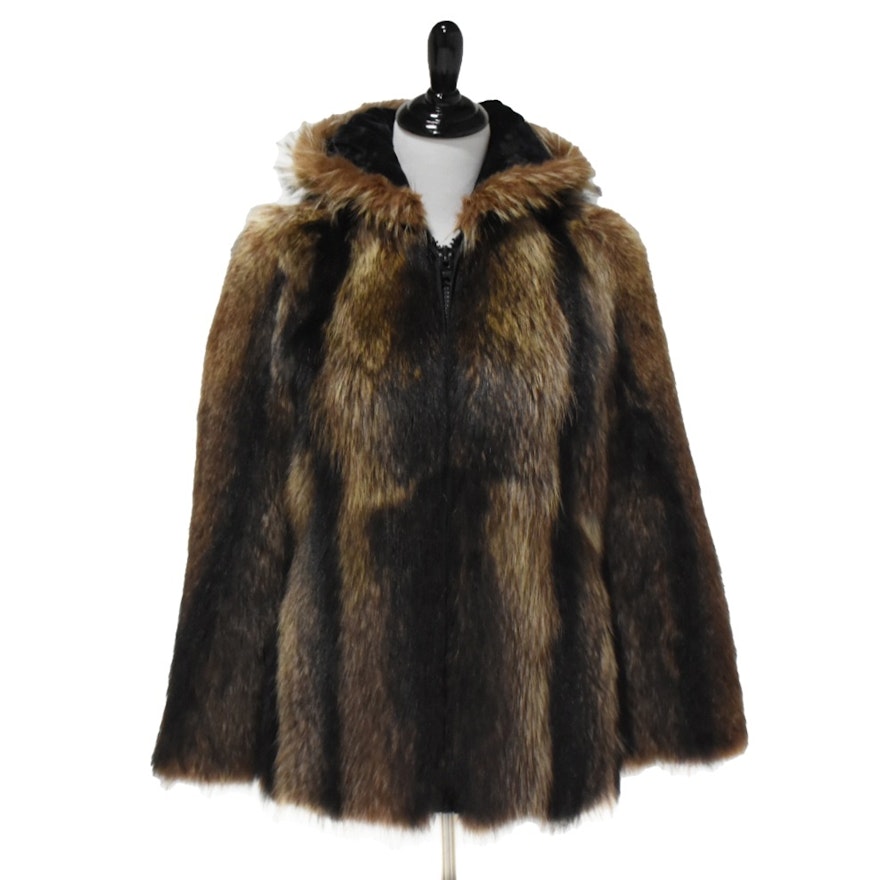 Raccoon Fur Hooded Coat