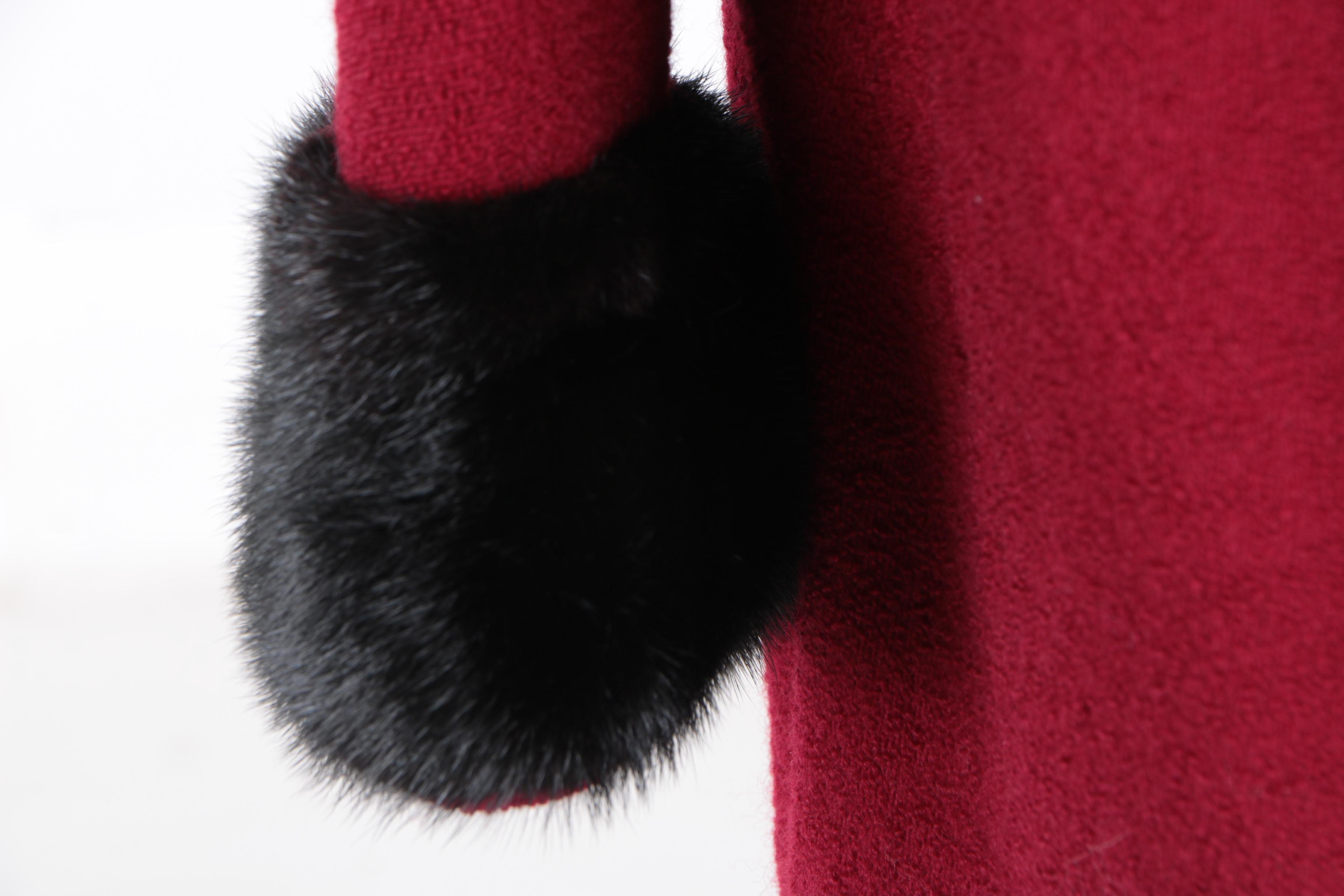 Hutzler's Baltimore Red Boucle Coat with Dyed Mink Collar