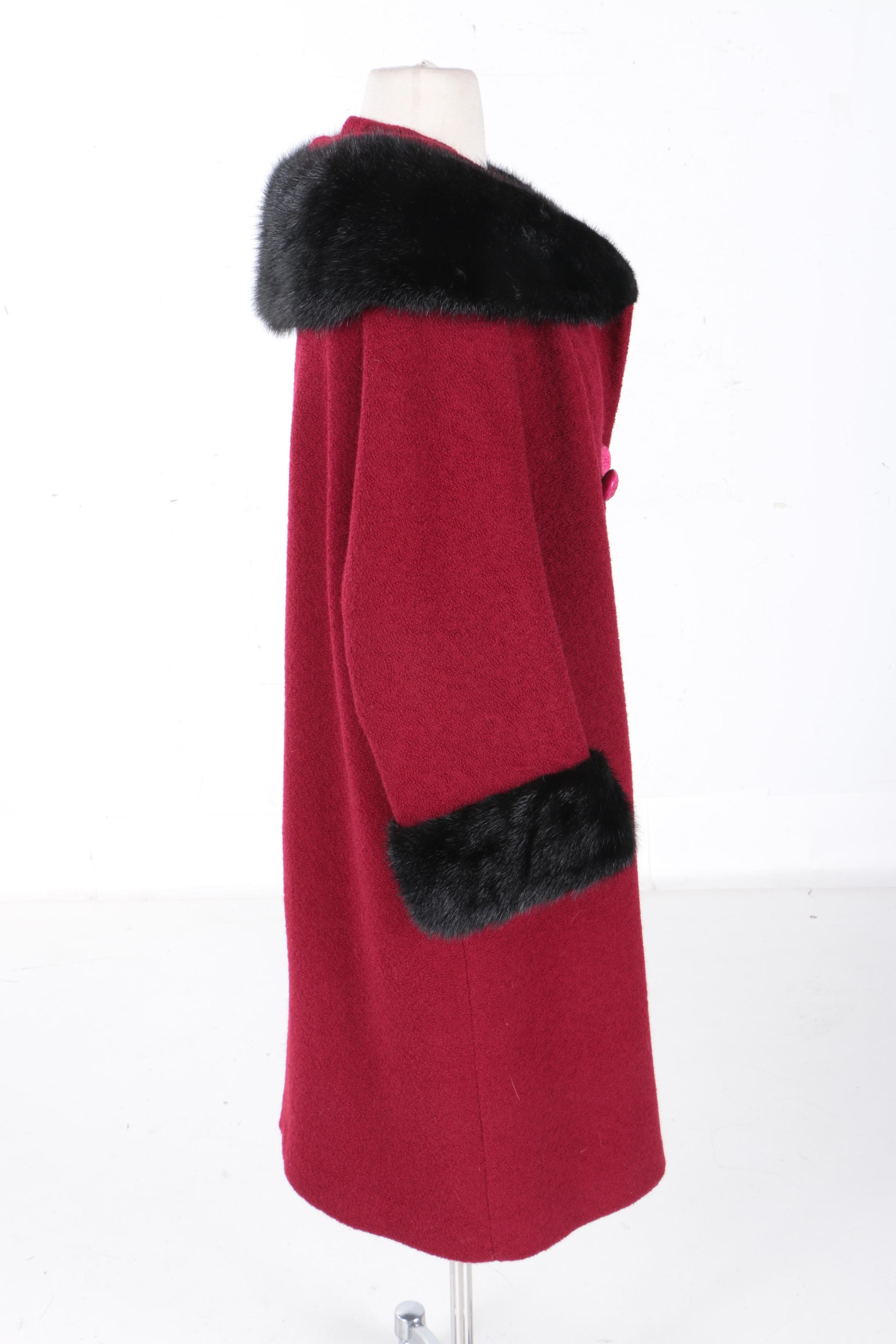 Hutzler's Baltimore Red Boucle Coat with Dyed Mink Collar