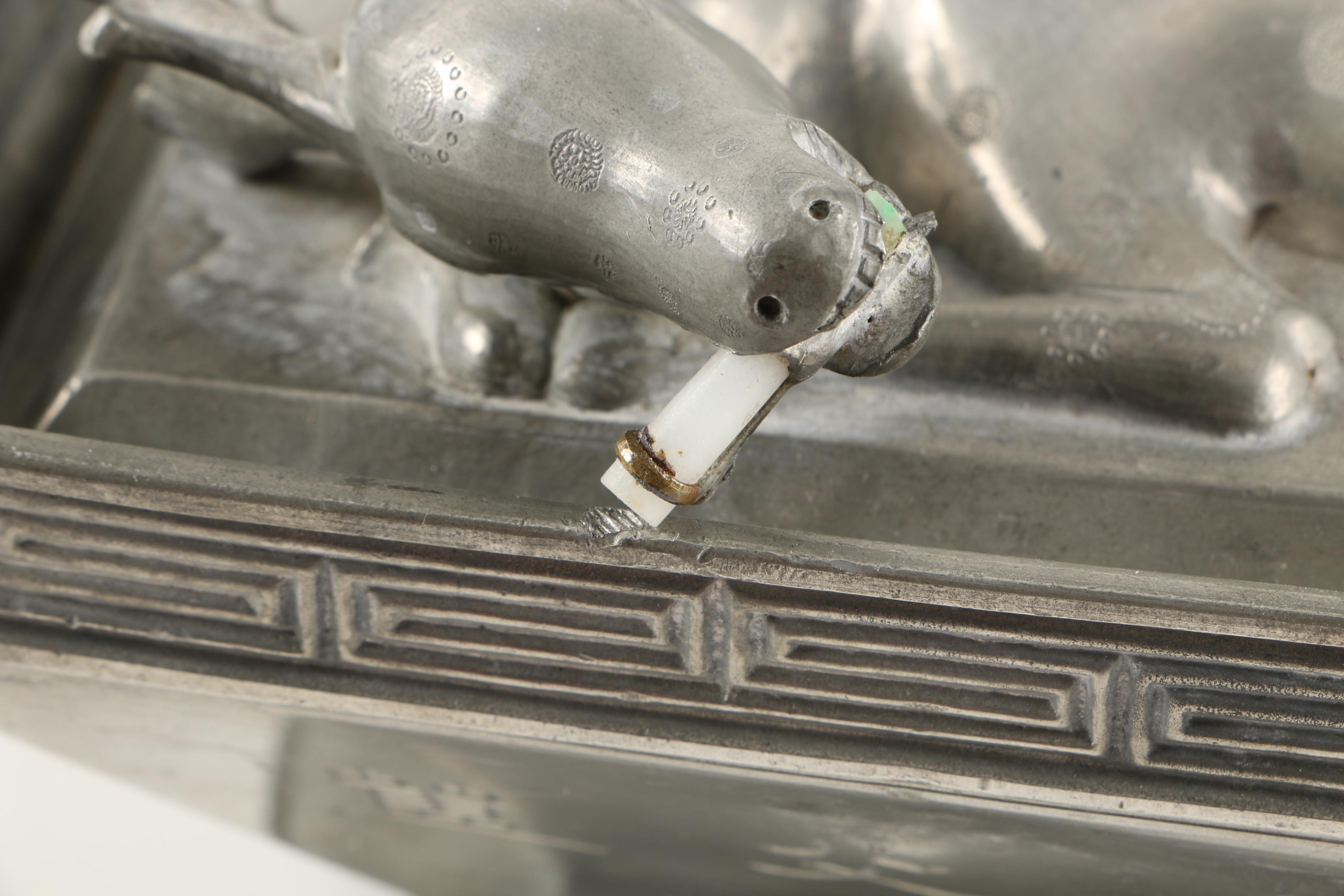 Pewter Chinese Style Container with Deer Shaped Lid