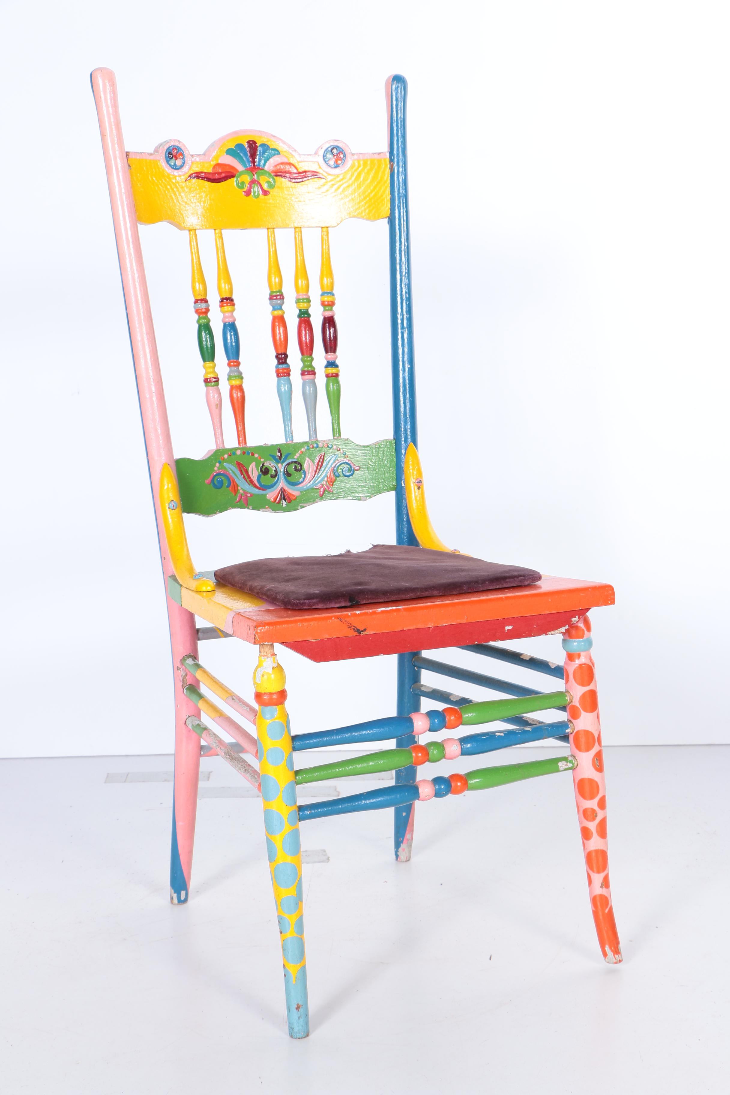Whimsically Painted Windsor Style Chair by Bill Schiffer
