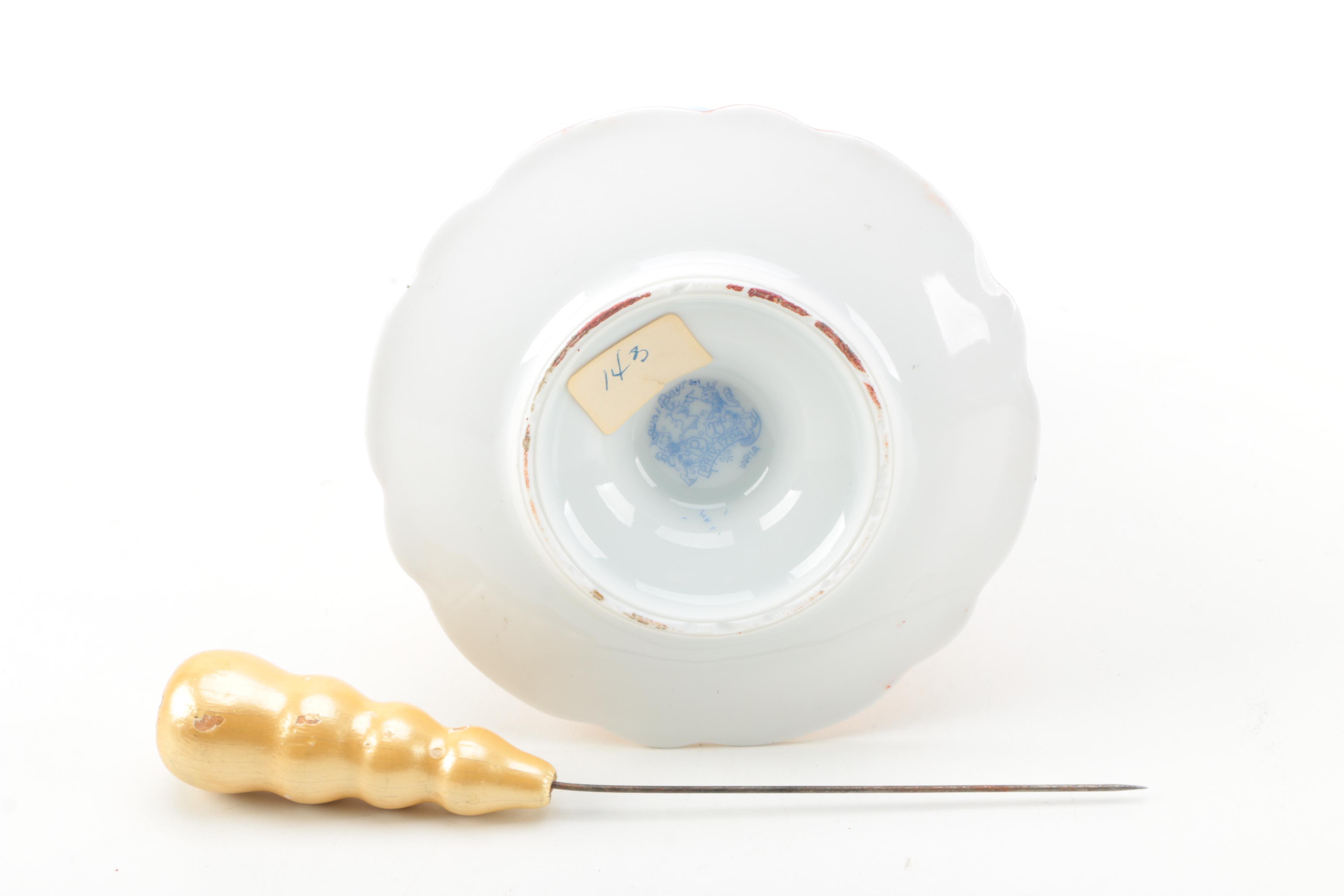 Royal Bayreuth Porcelain Hat Pin Holder and Pin