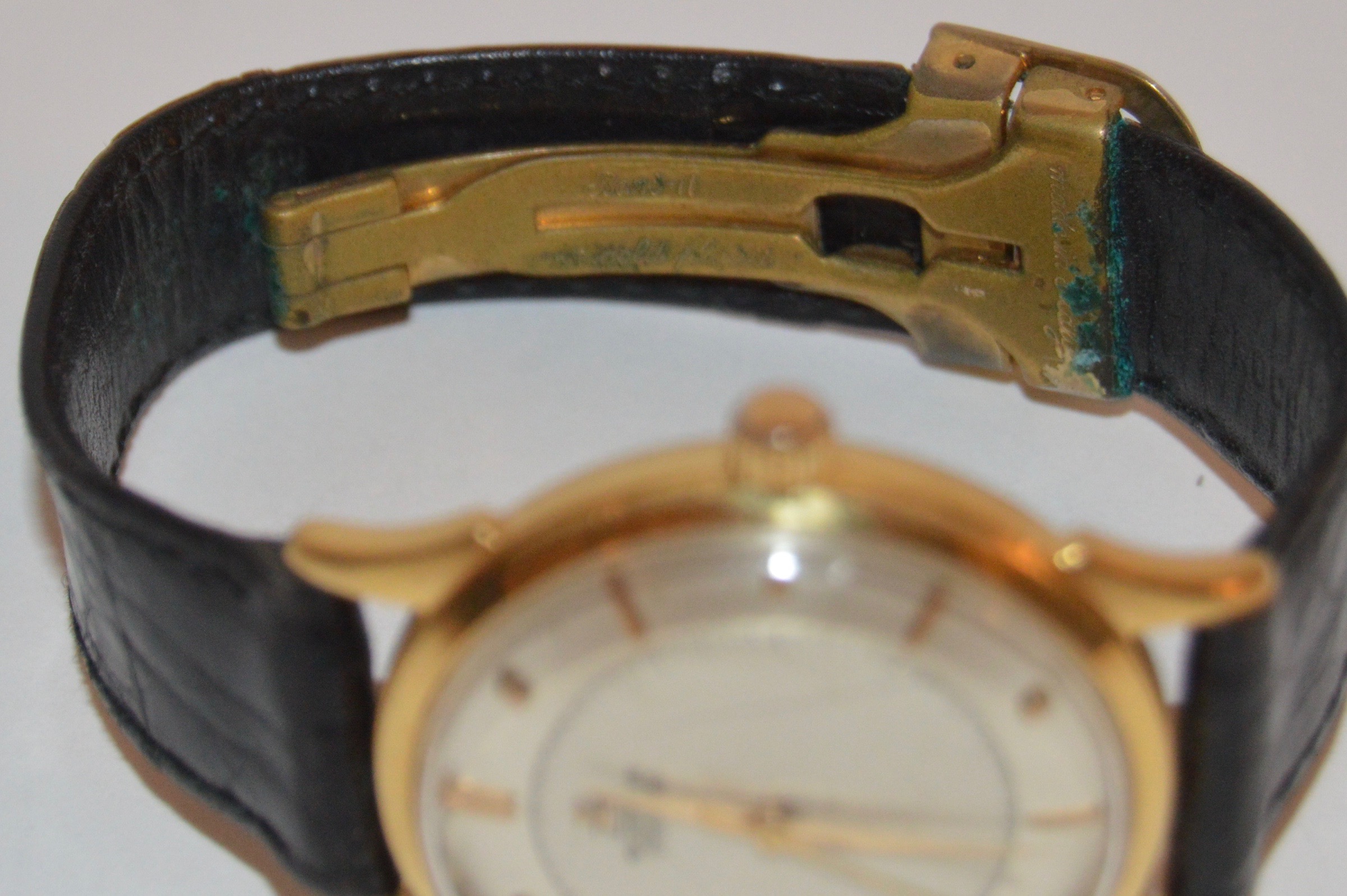 18K Yellow Gold Gübelin Watch with Black Leather Band