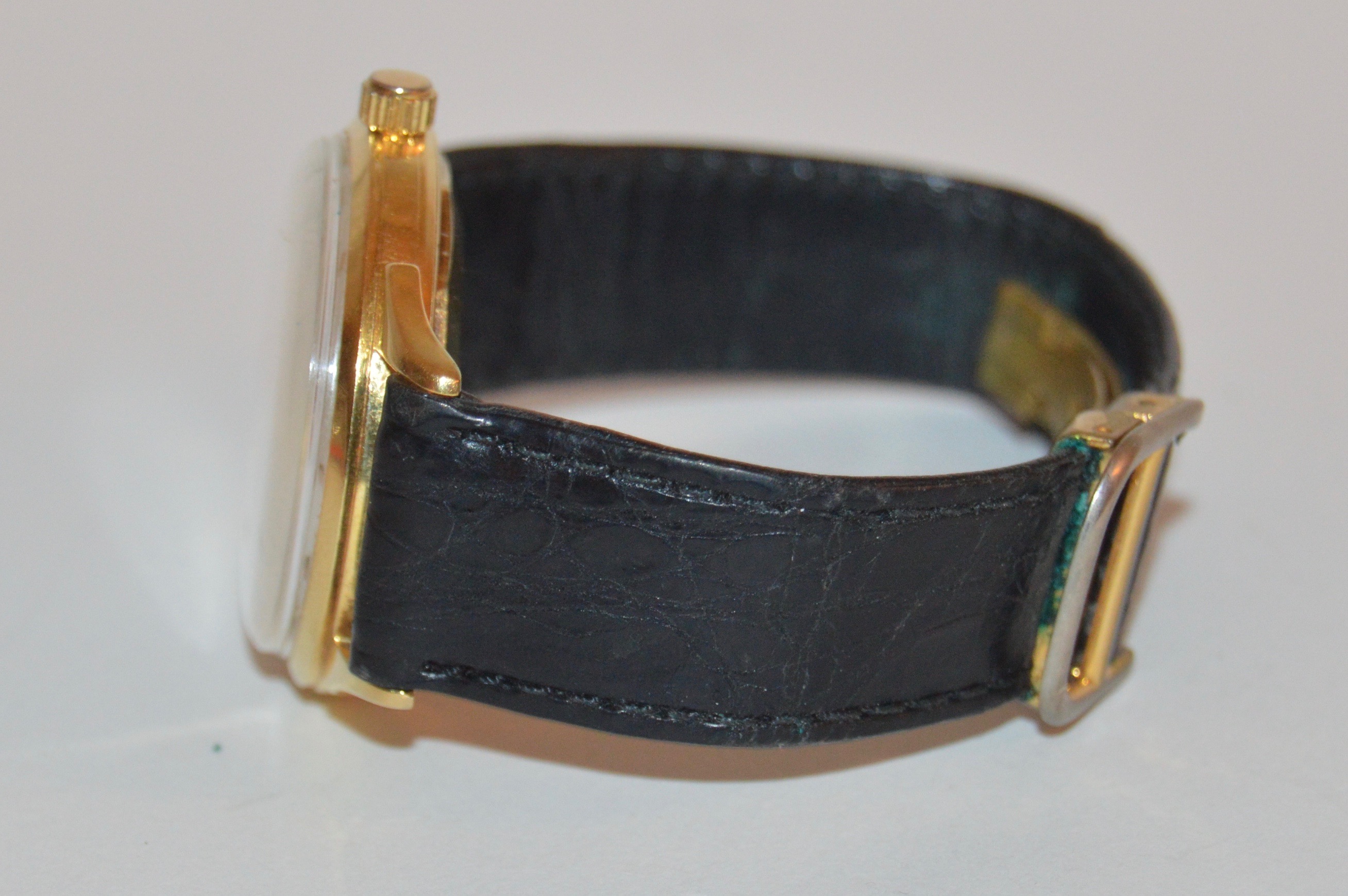 18K Yellow Gold Gübelin Watch with Black Leather Band