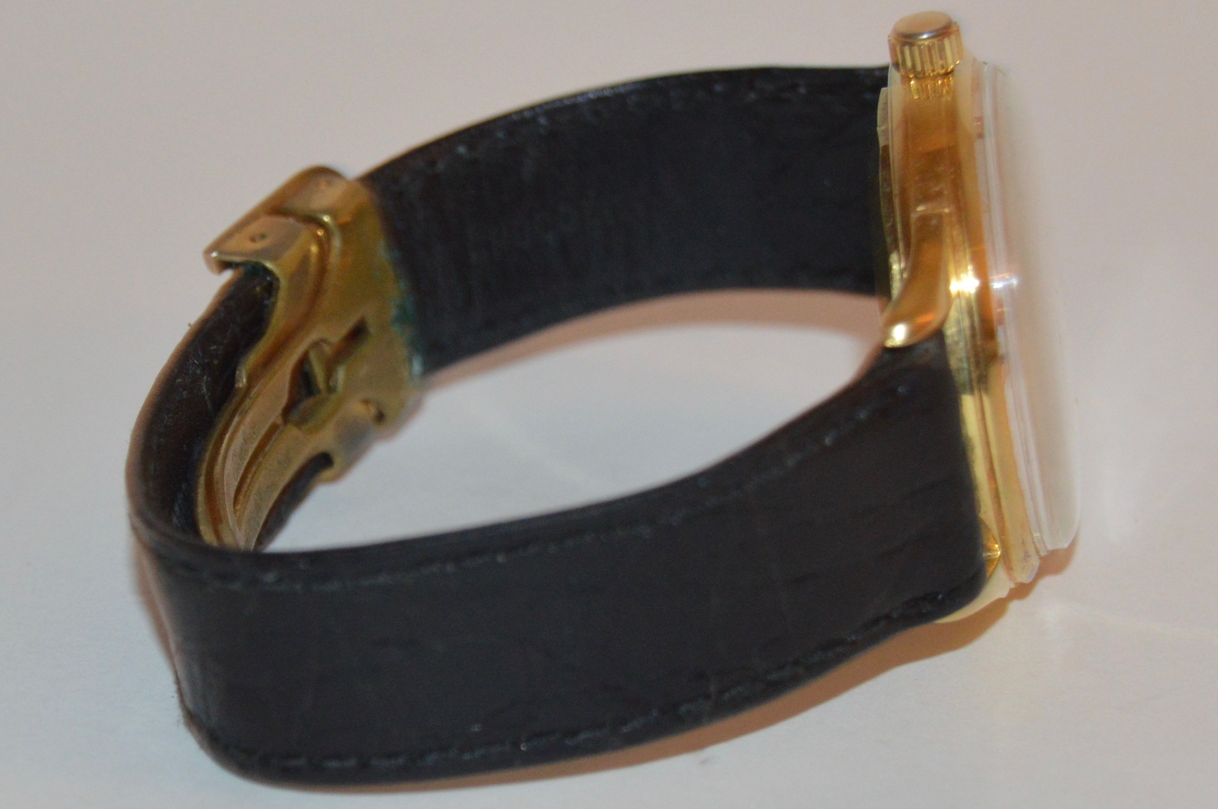 18K Yellow Gold Gübelin Watch with Black Leather Band