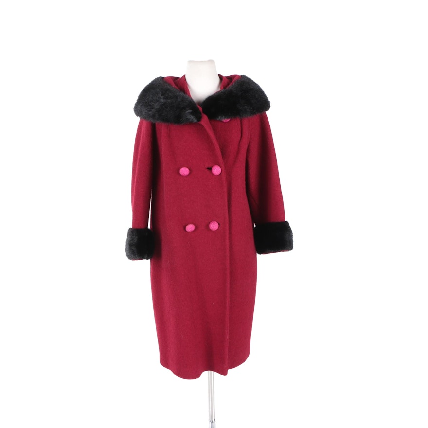 Hutzler's Baltimore Red Boucle Coat with Dyed Mink Collar