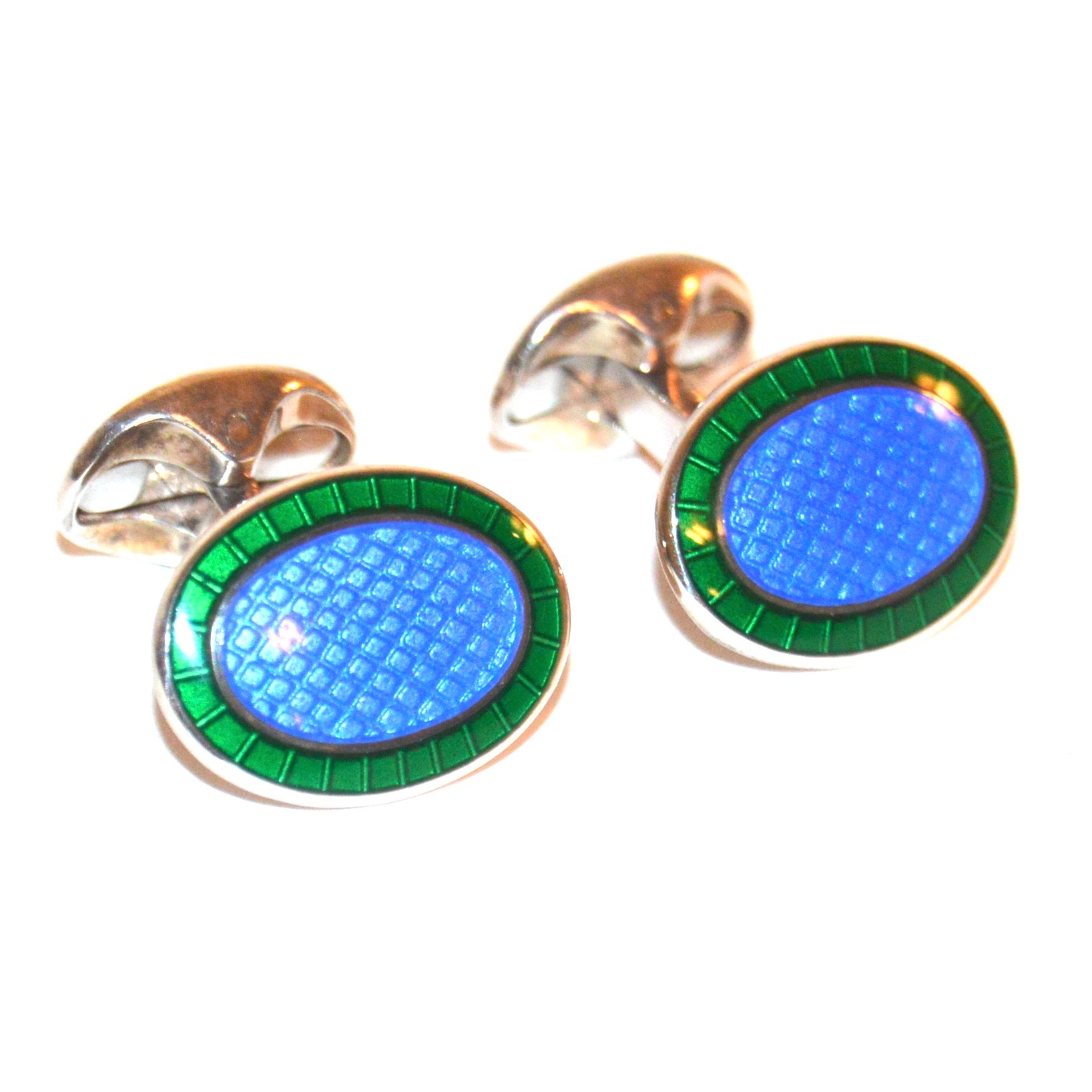 Deakin & Francis Sterling Silver Vintage Cufflinks with Blue and Green Enamel