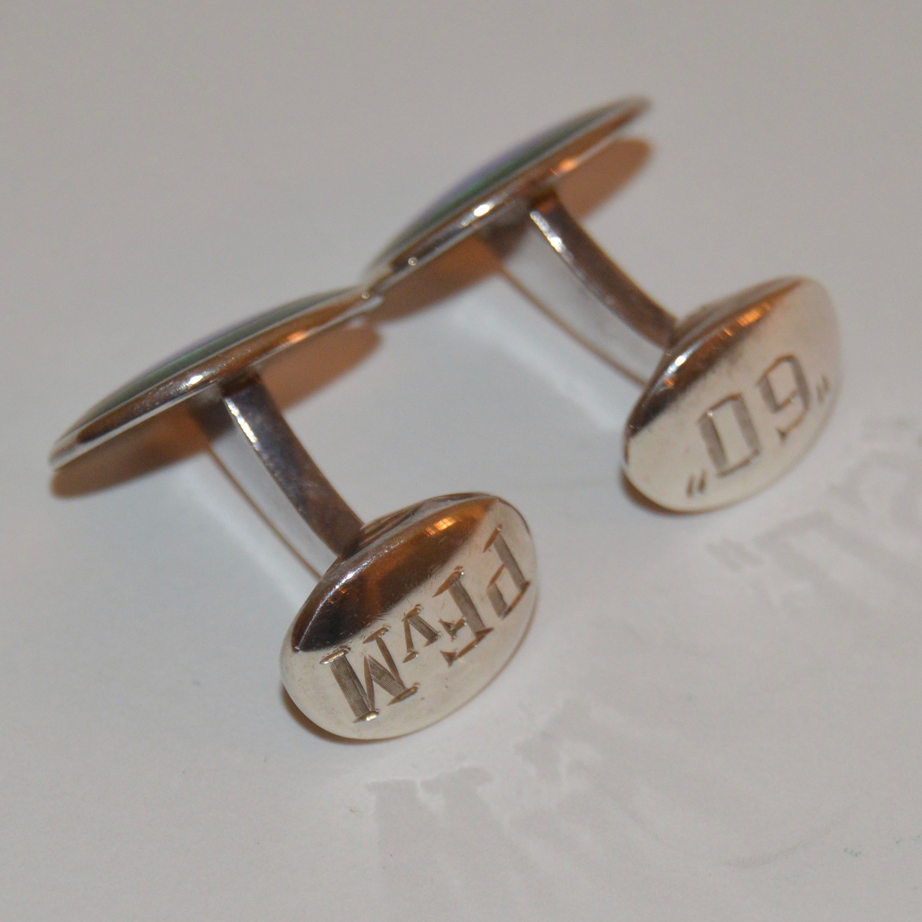Deakin & Francis Sterling Silver Vintage Cufflinks with Blue and Green Enamel