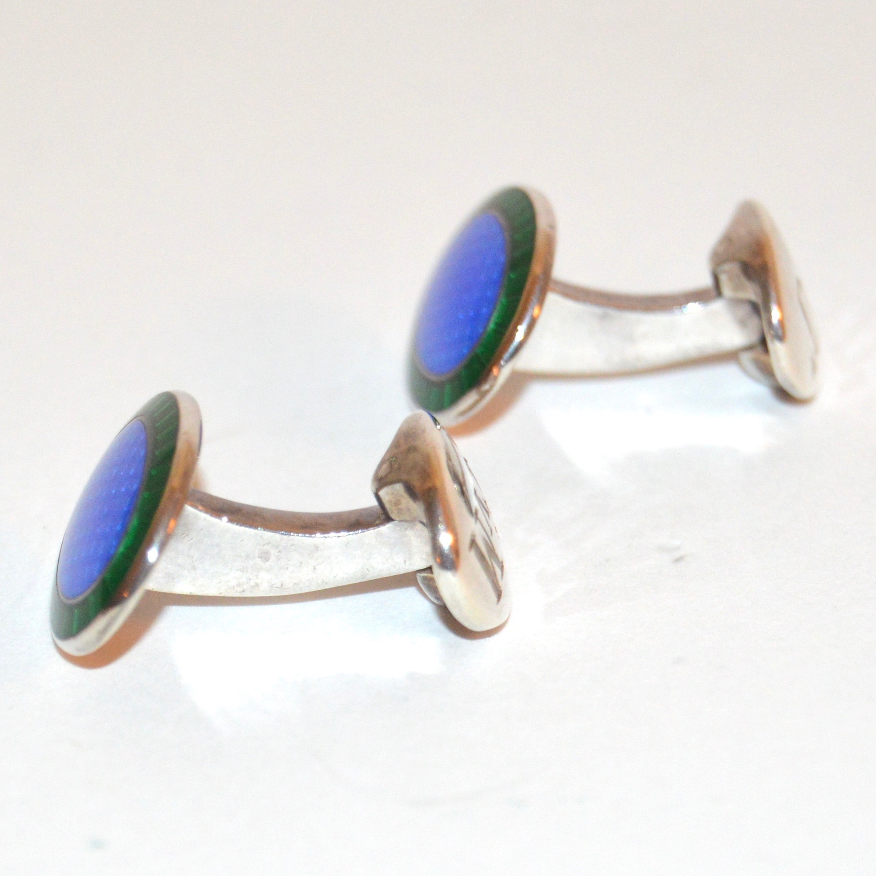 Deakin & Francis Sterling Silver Vintage Cufflinks with Blue and Green Enamel
