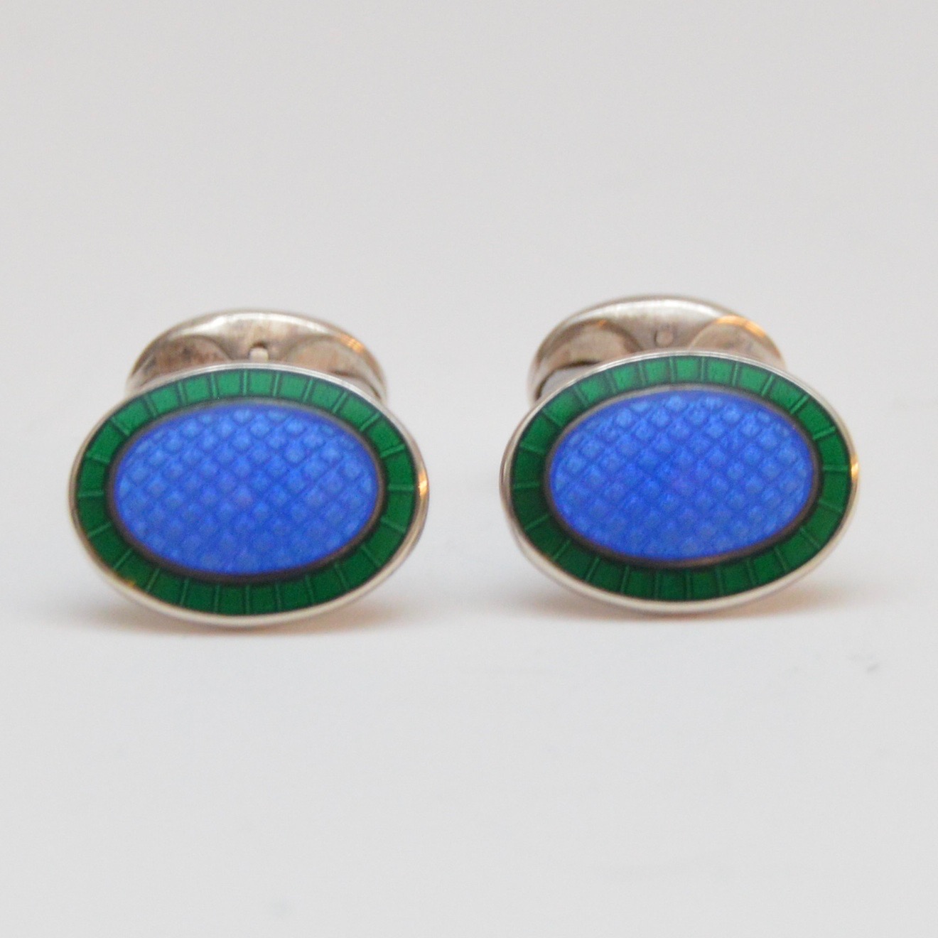 Deakin & Francis Sterling Silver Vintage Cufflinks with Blue and Green Enamel