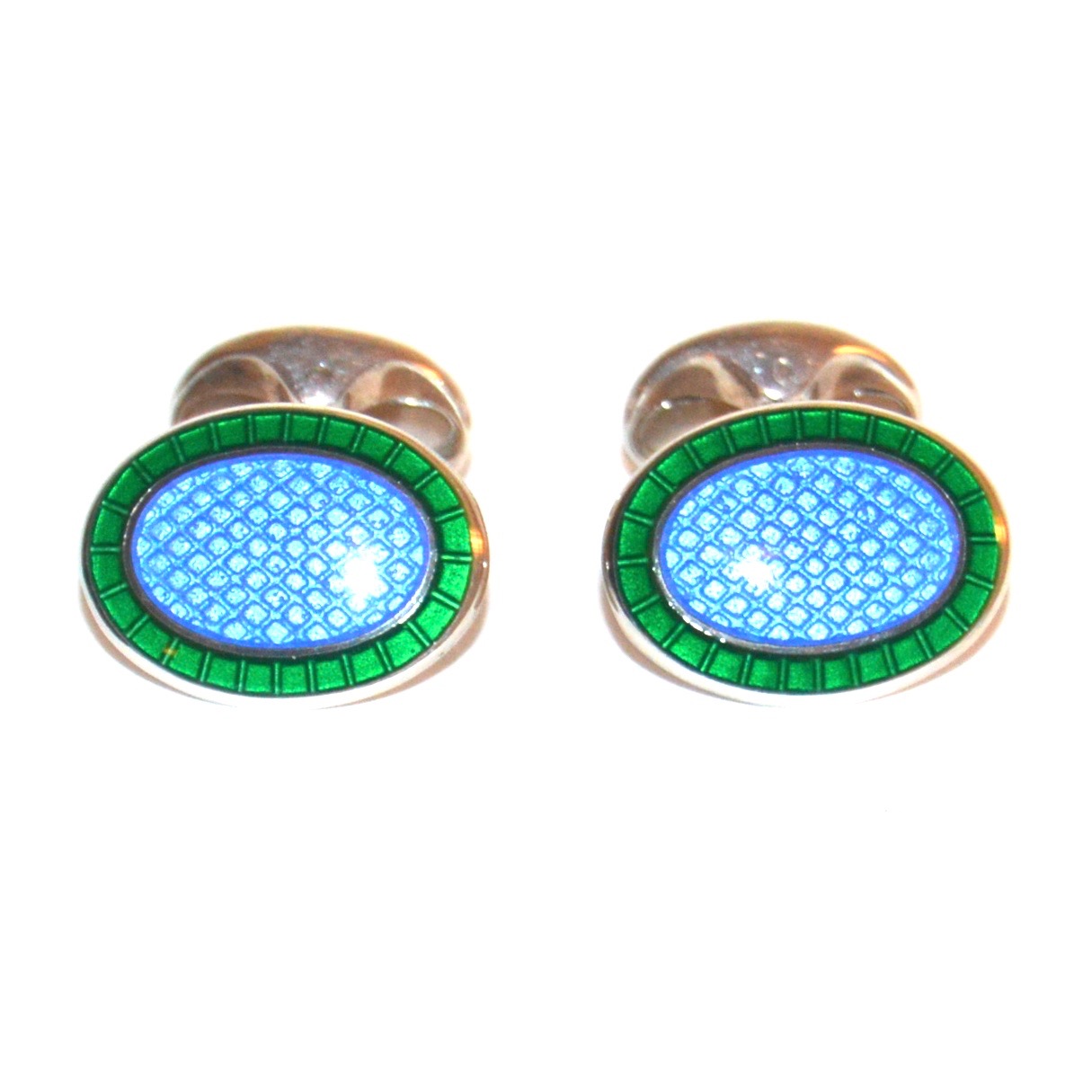 Deakin & Francis Sterling Silver Vintage Cufflinks with Blue and Green Enamel