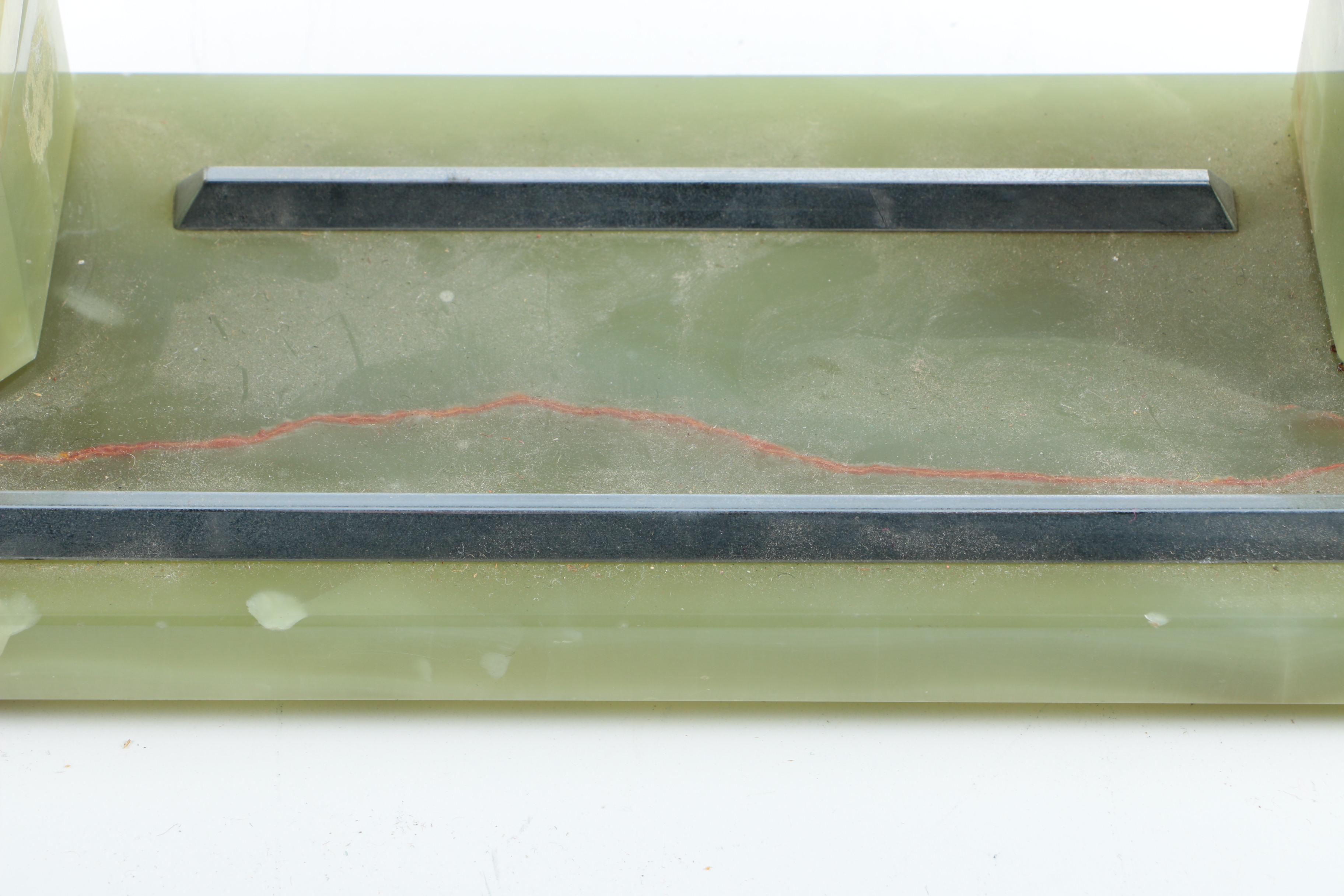 Green Calcite Pen Holder with Inkwells