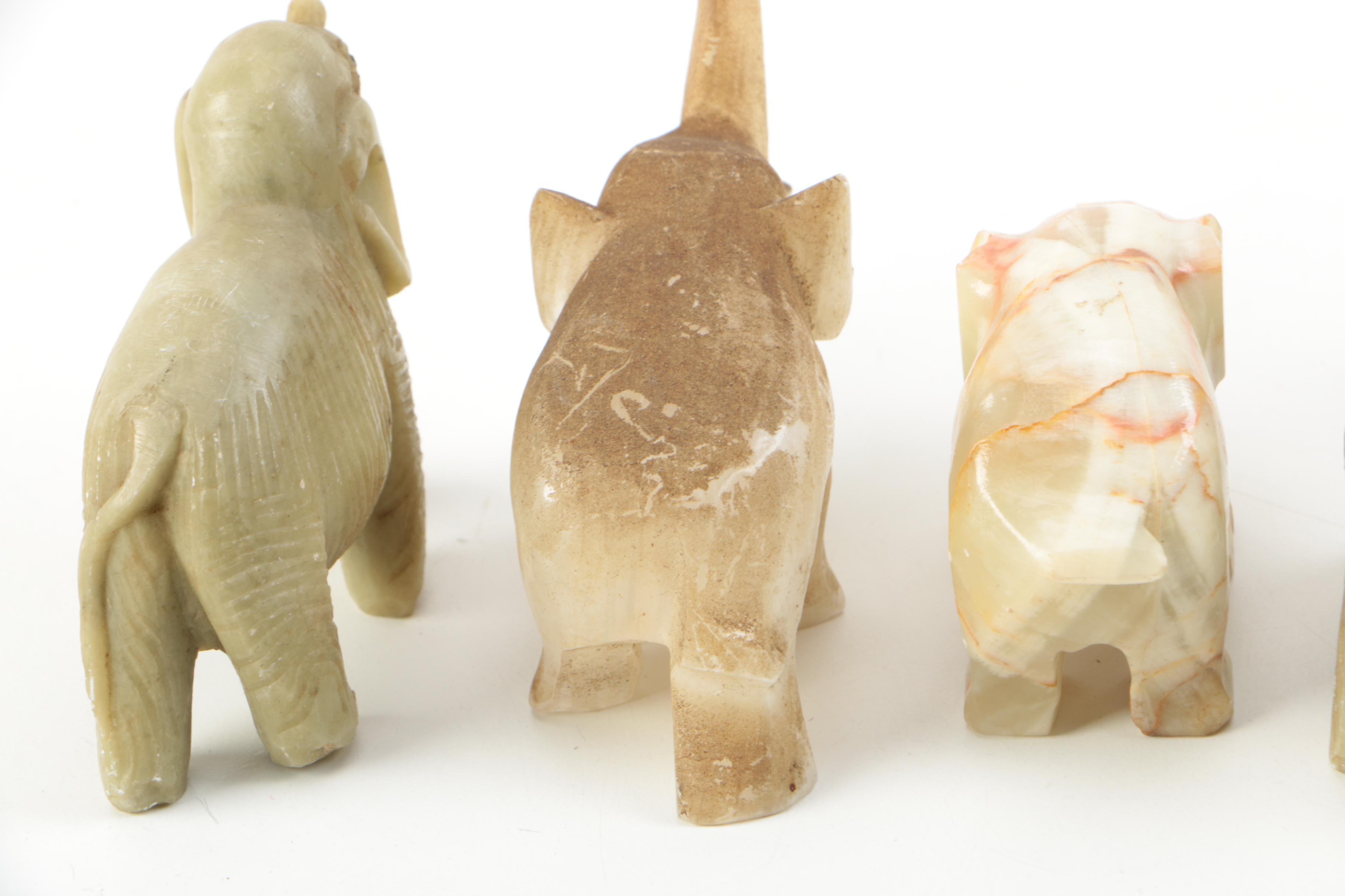 Carved Agate and Soapstone Elephant Figurines