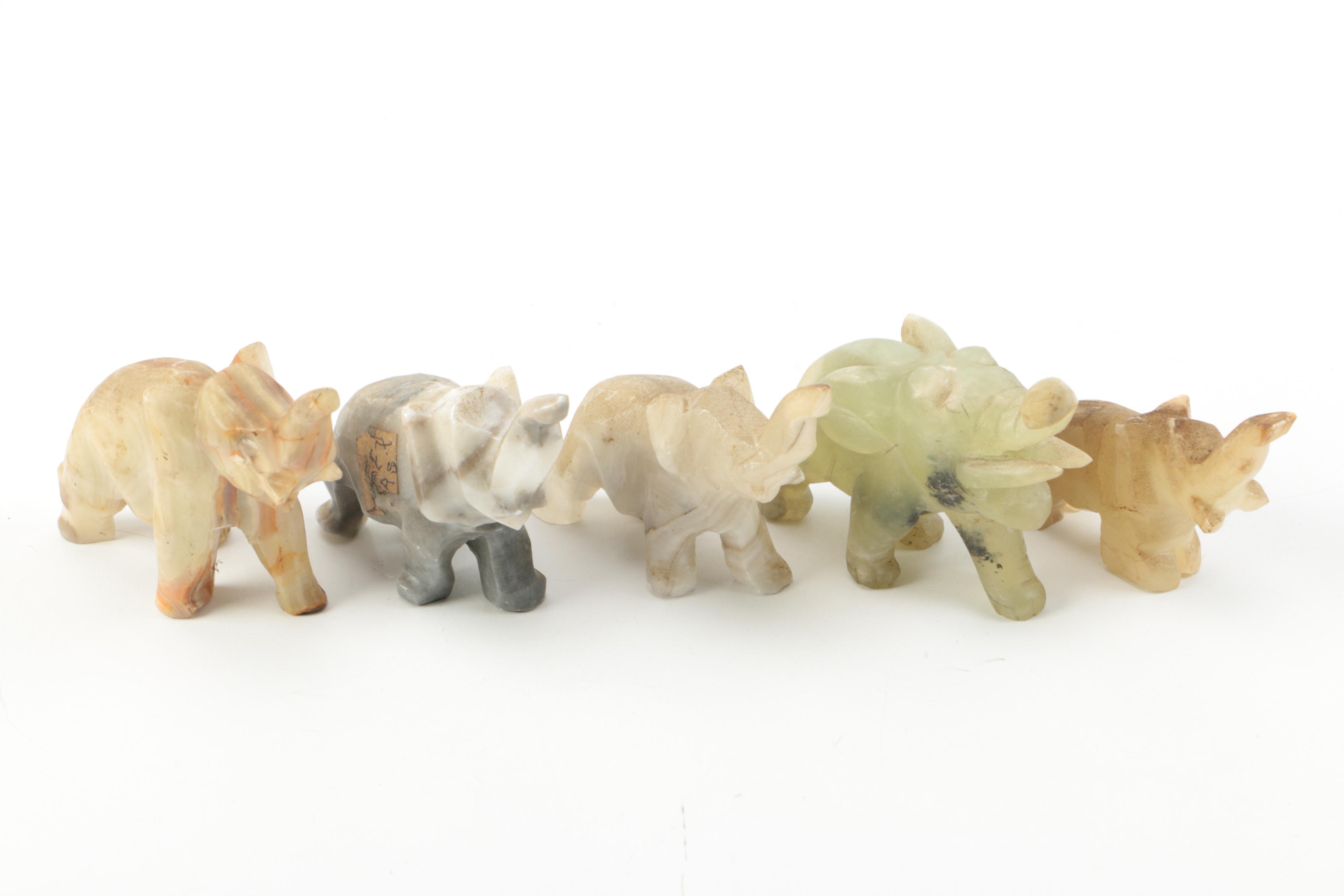 Carved Agate and Soapstone Elephant Figurines