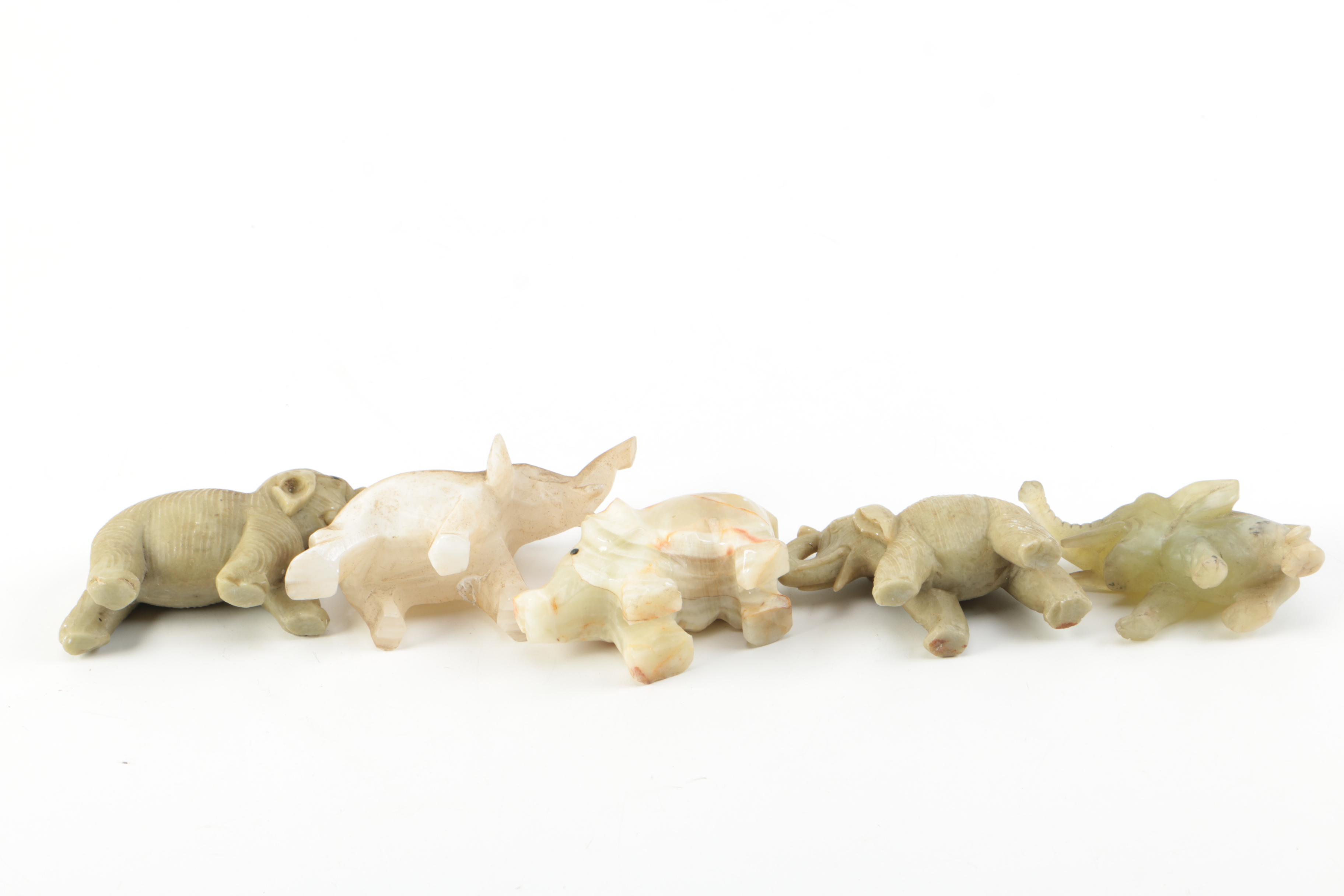Carved Agate and Soapstone Elephant Figurines