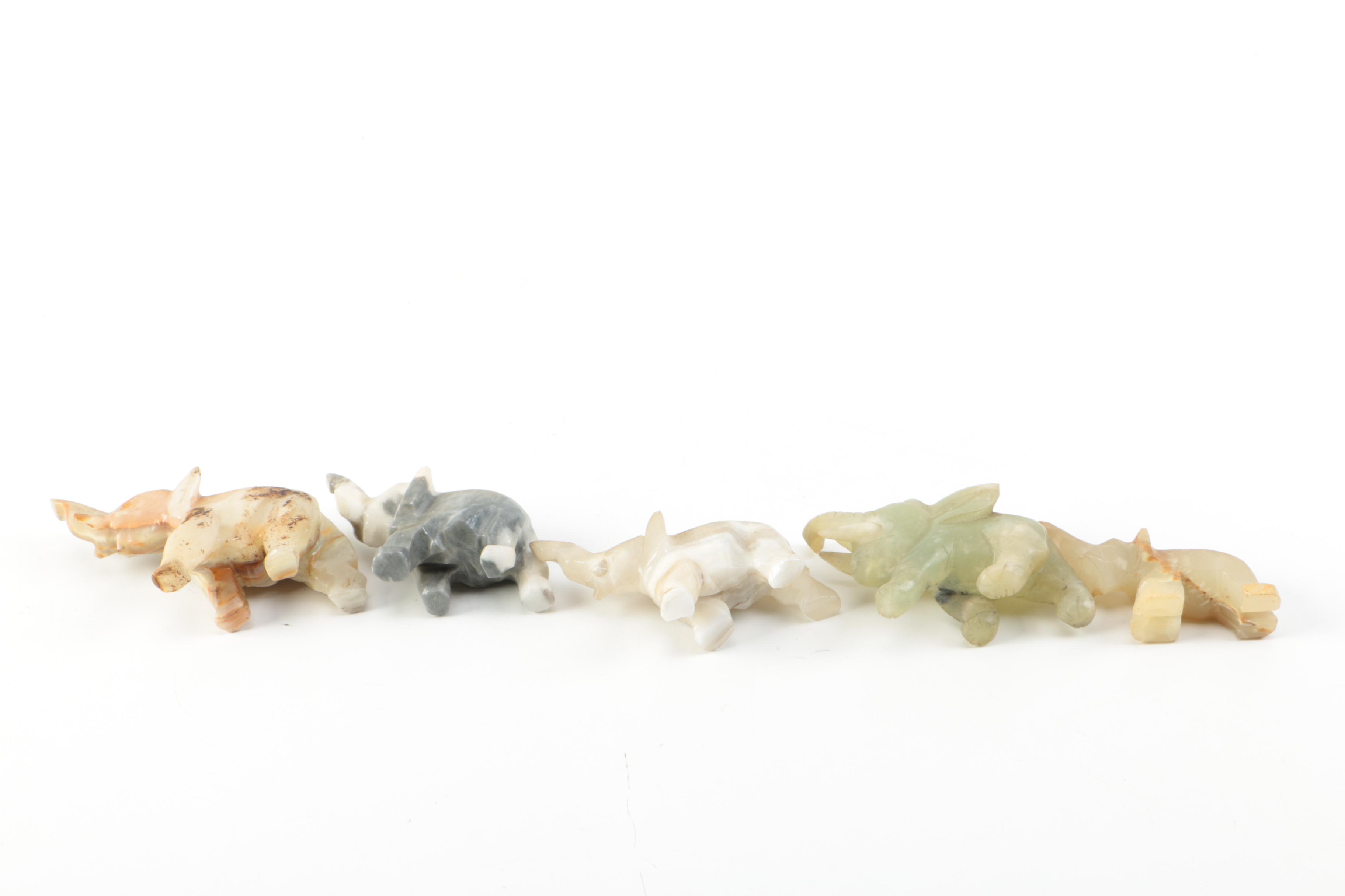 Carved Agate and Soapstone Elephant Figurines