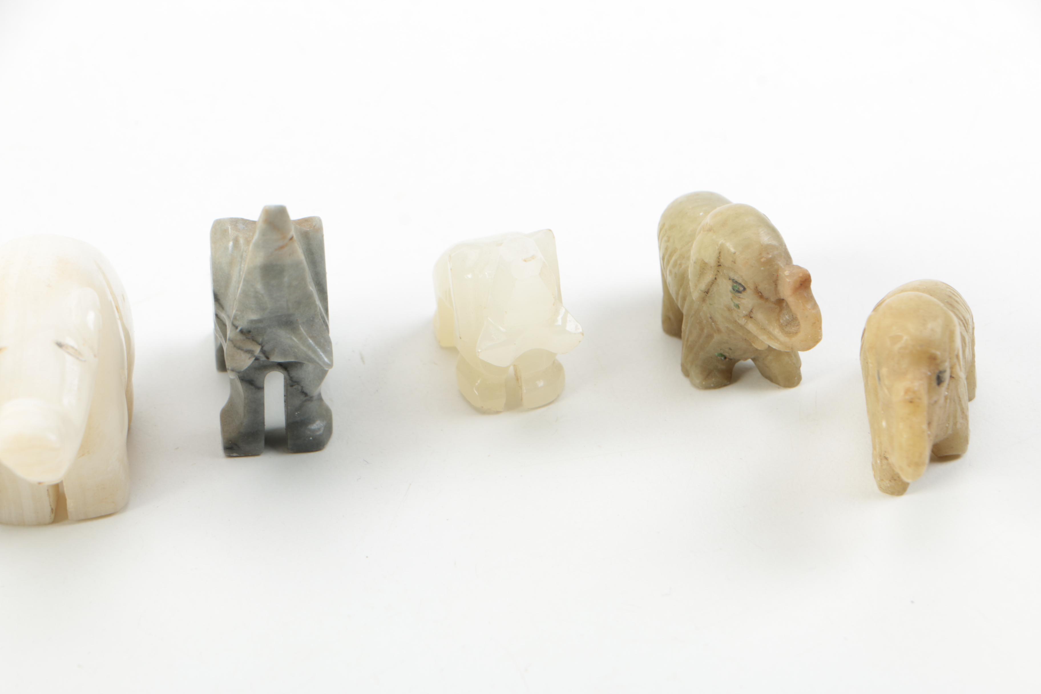 Carved Agate and Soapstone Elephant Figurines