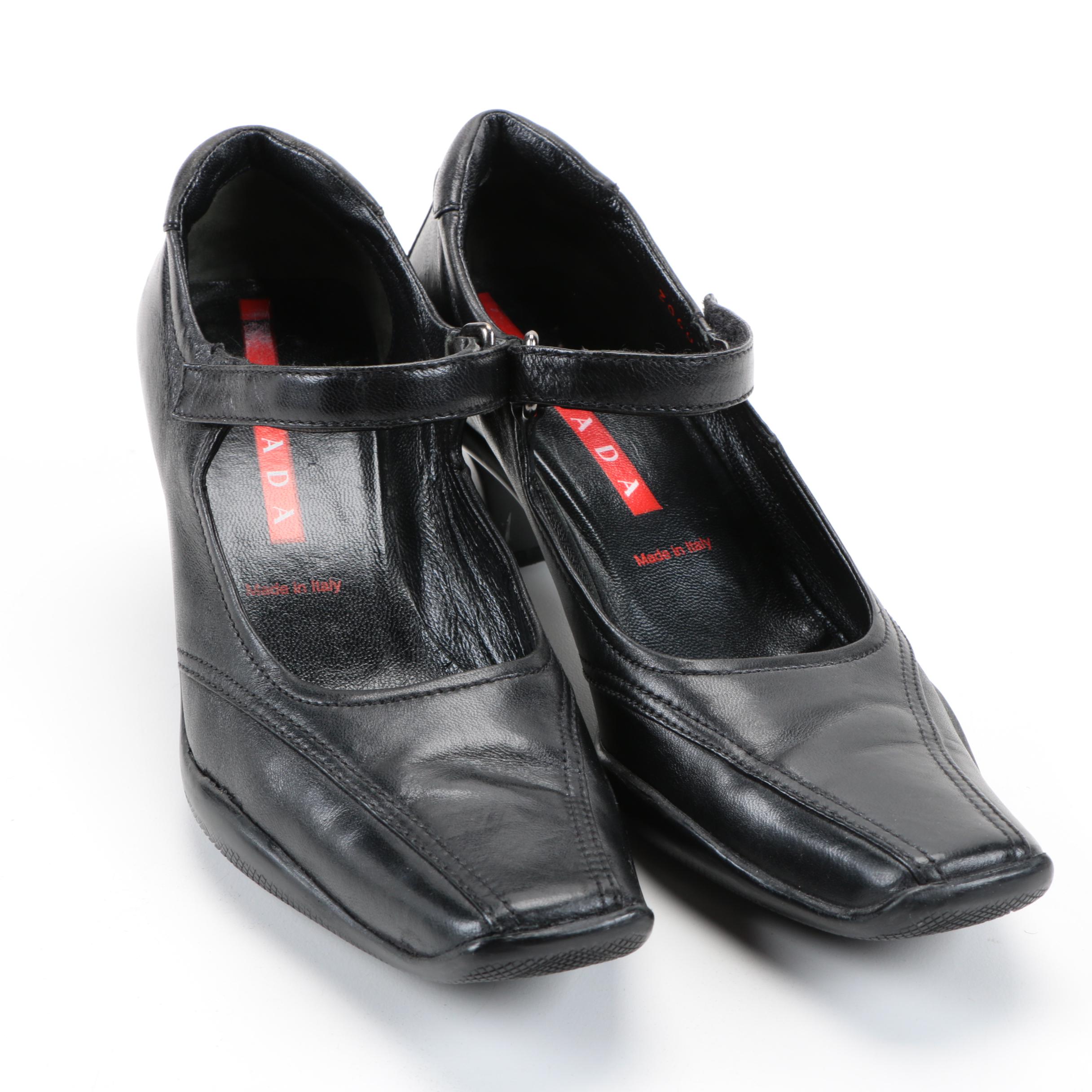 Prada Black Leather Mary Jane Heels