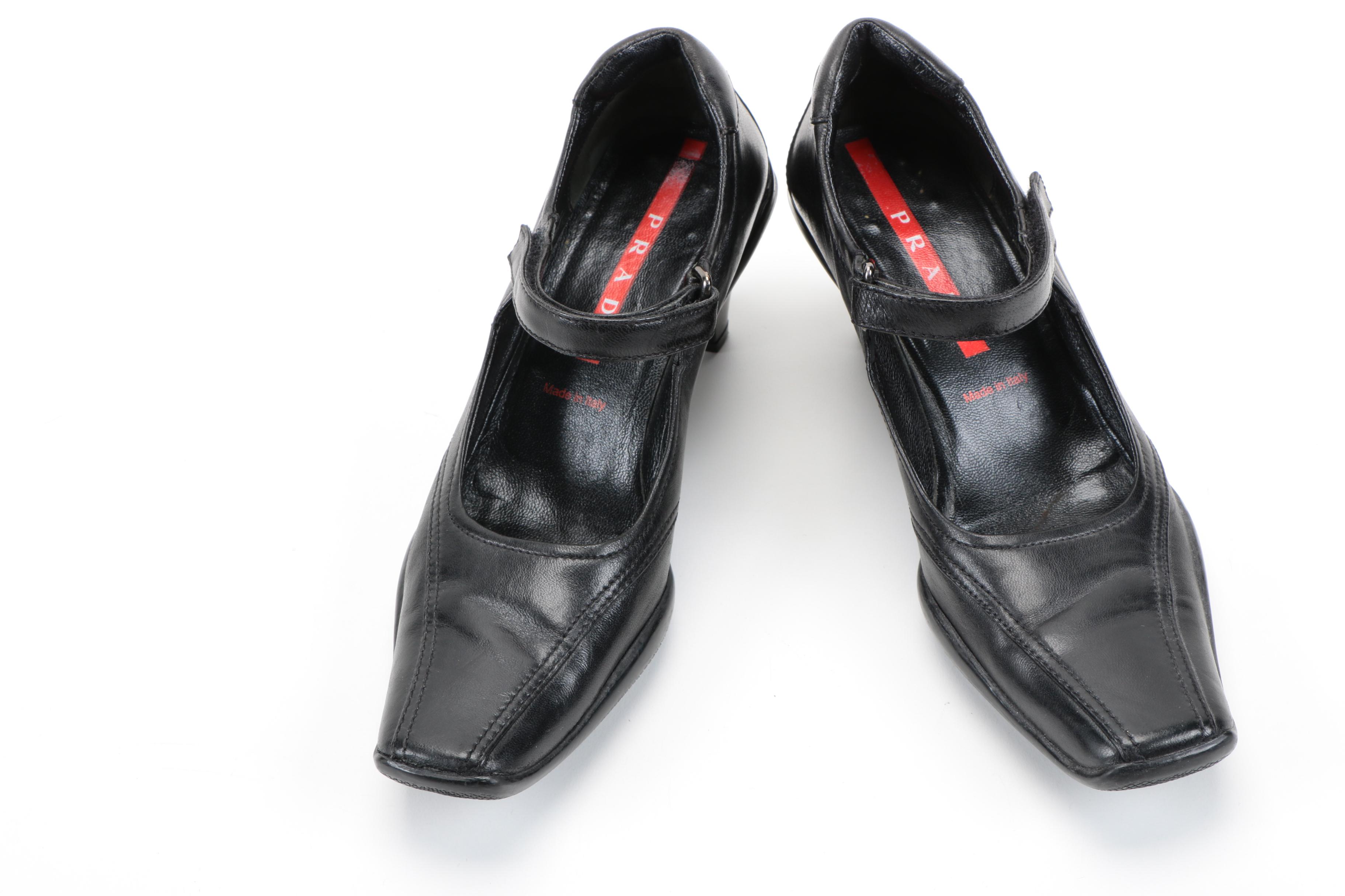 Prada Black Leather Mary Jane Heels