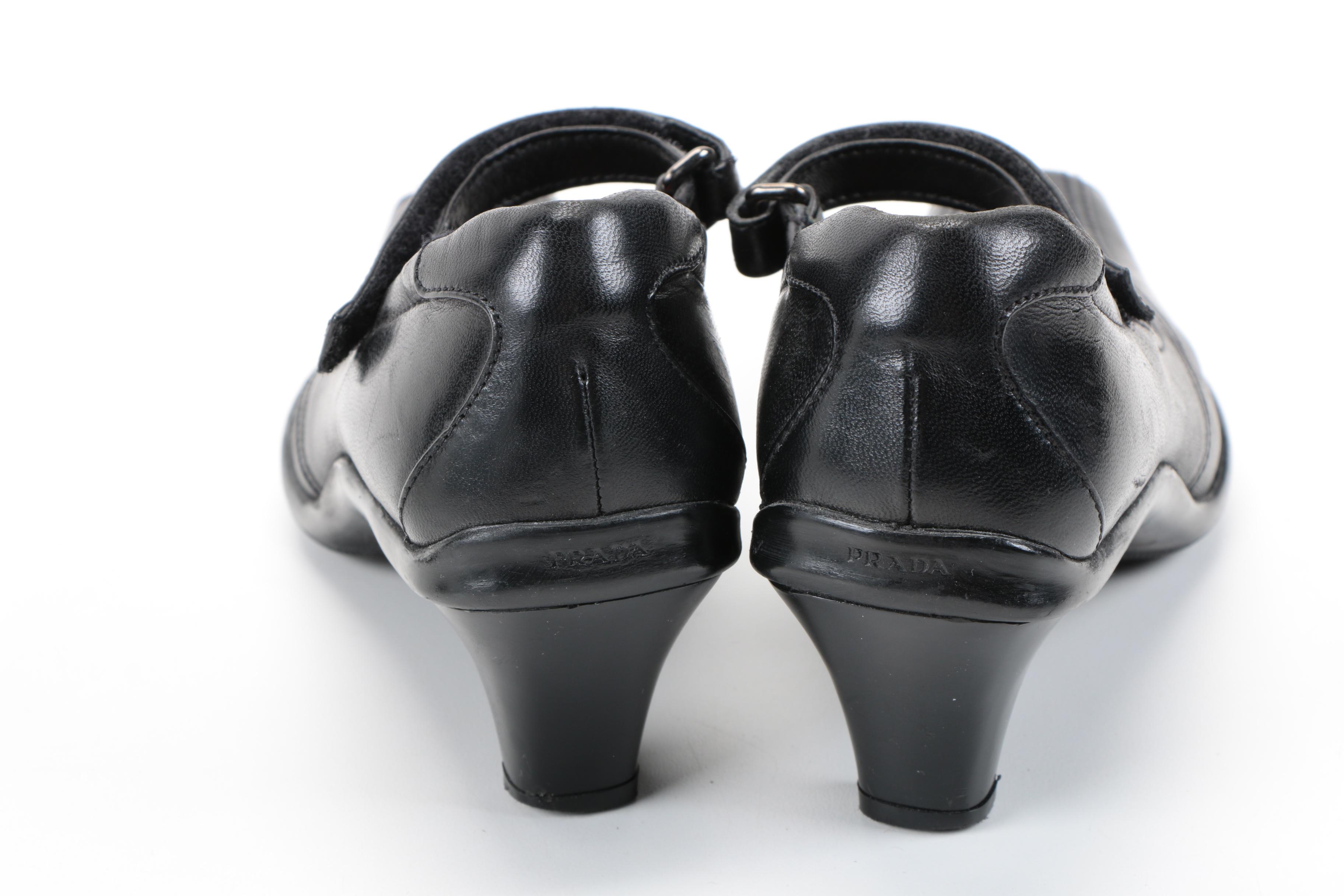 Prada Black Leather Mary Jane Heels