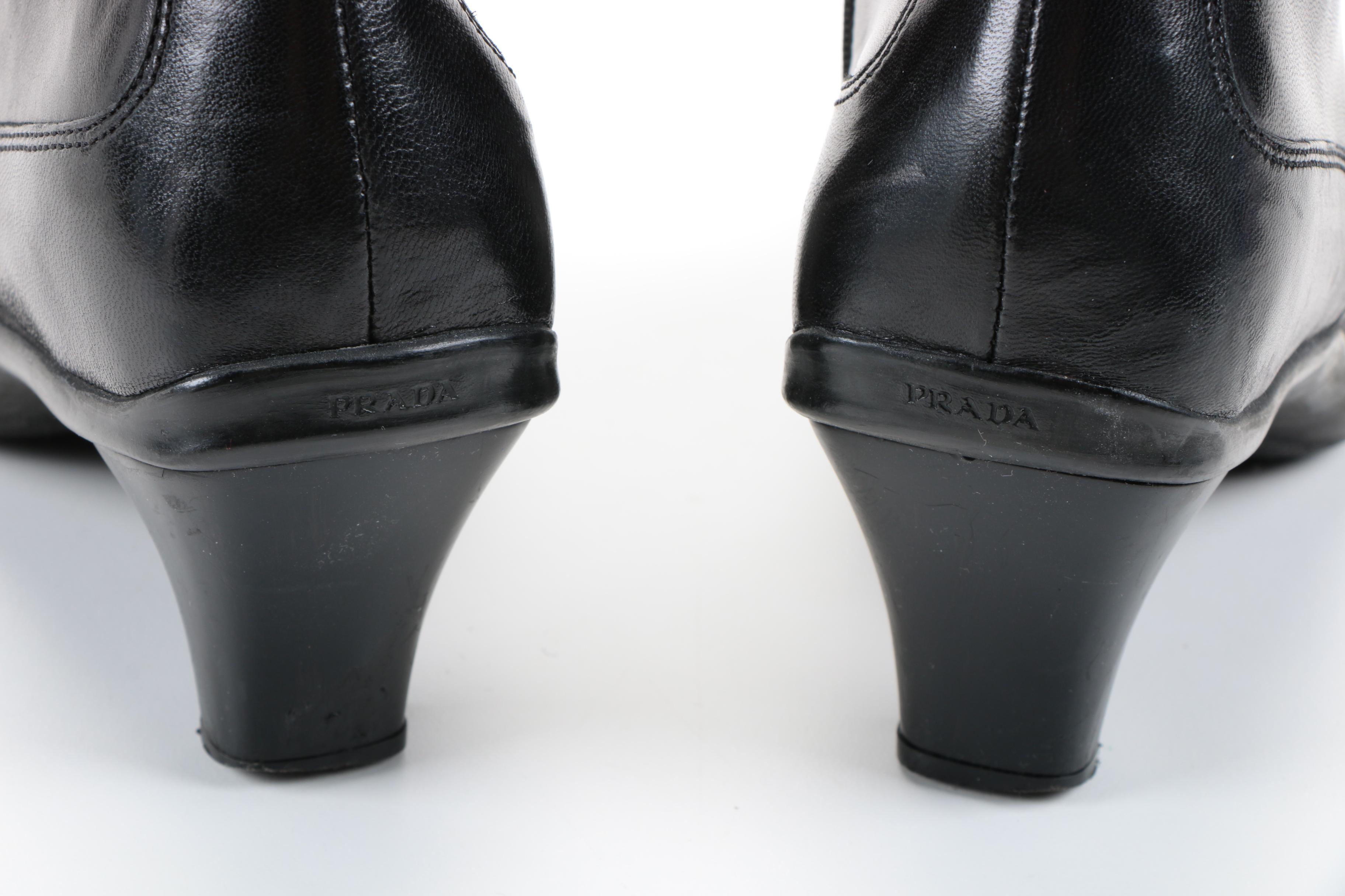 Prada Black Leather Ankle Boots