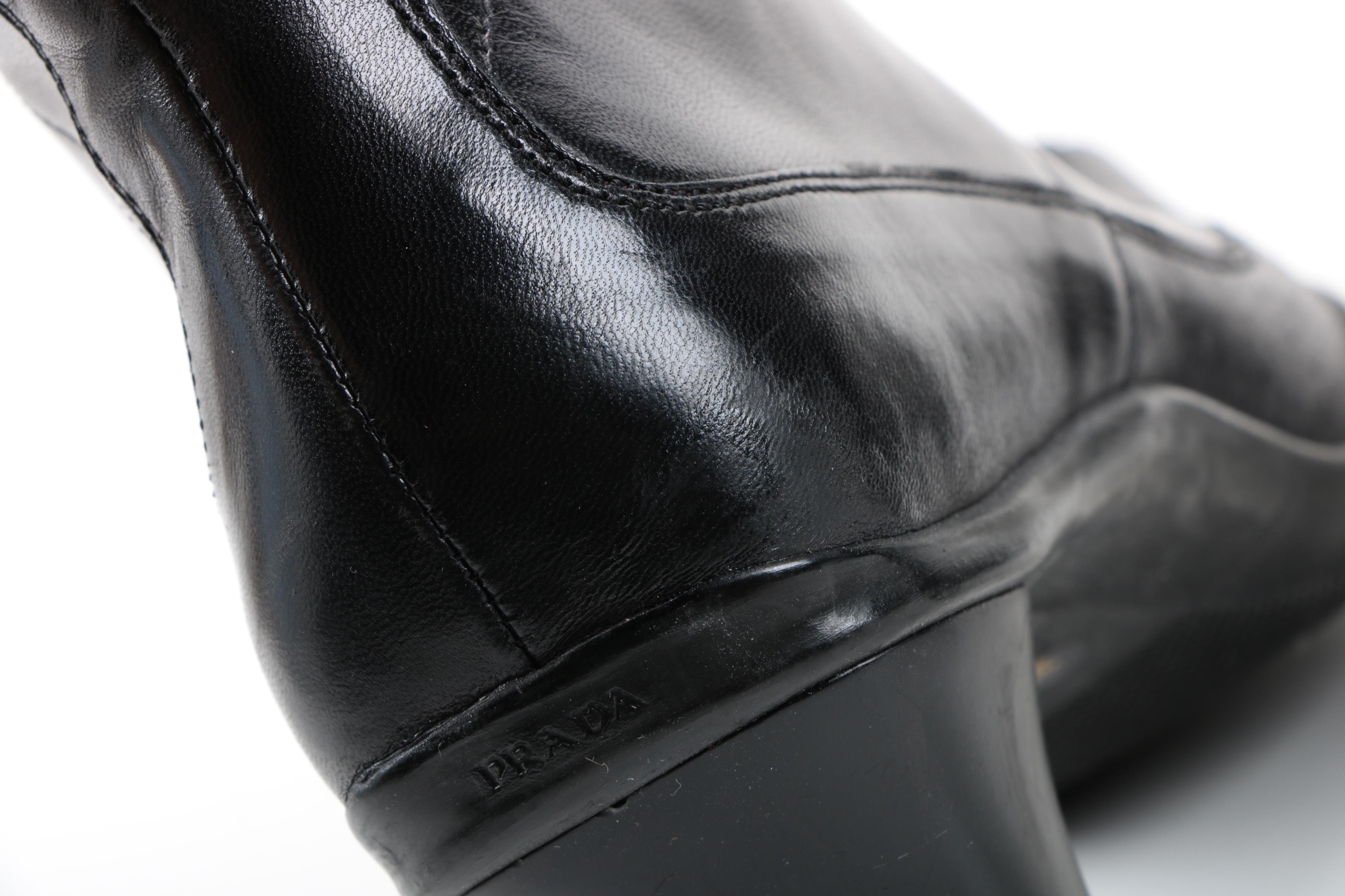 Prada Black Leather Ankle Boots