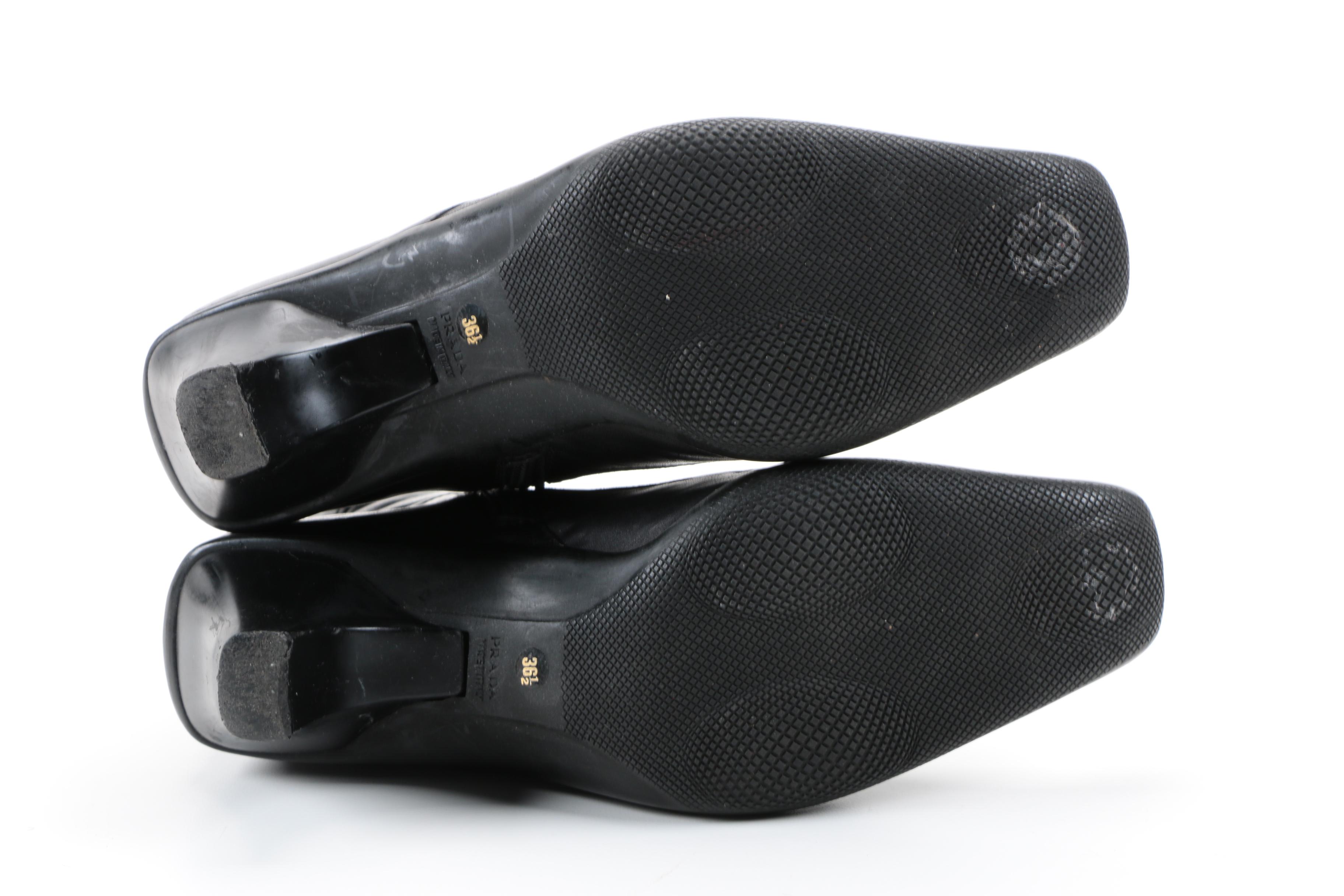 Prada Black Leather Ankle Boots