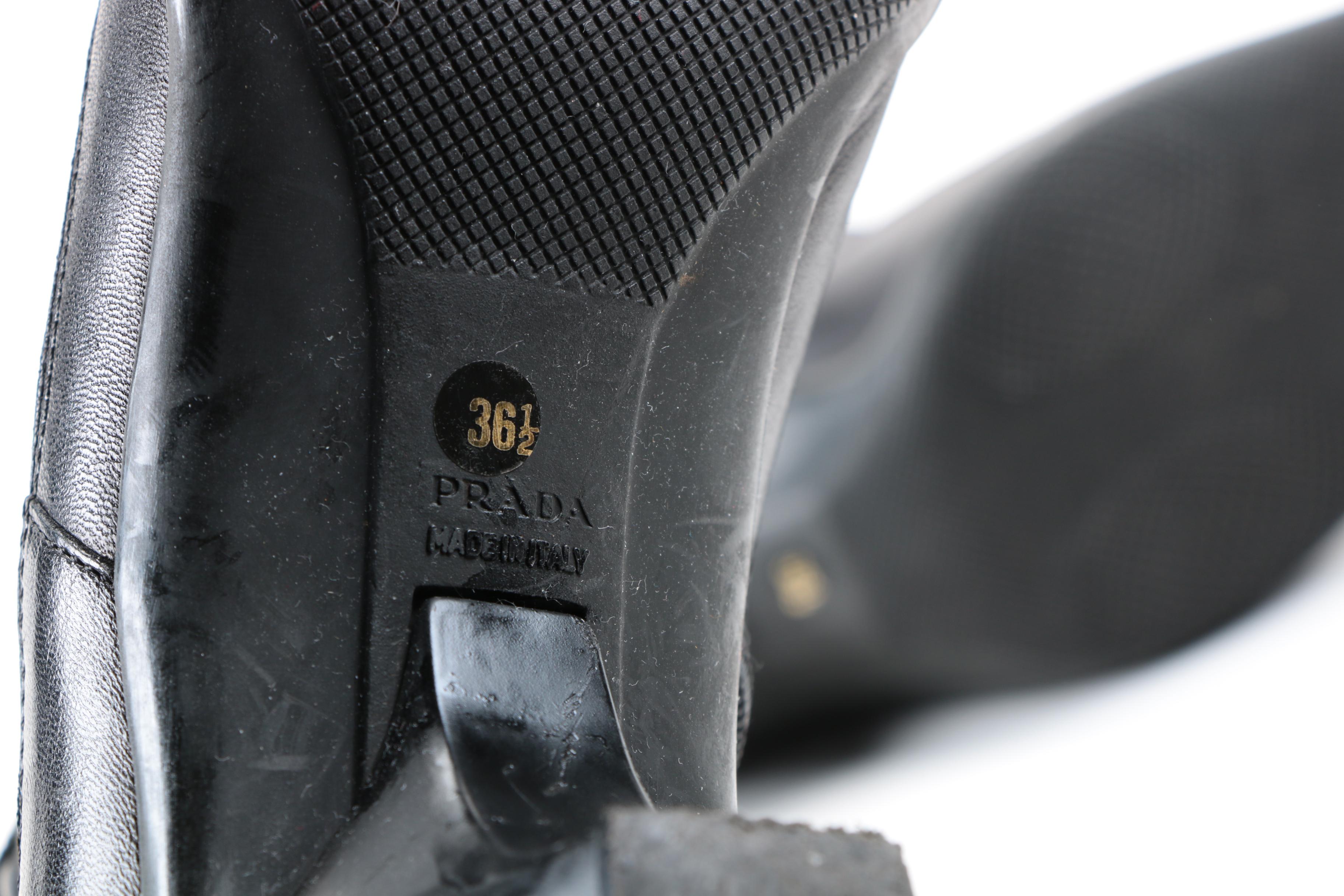 Prada Black Leather Ankle Boots