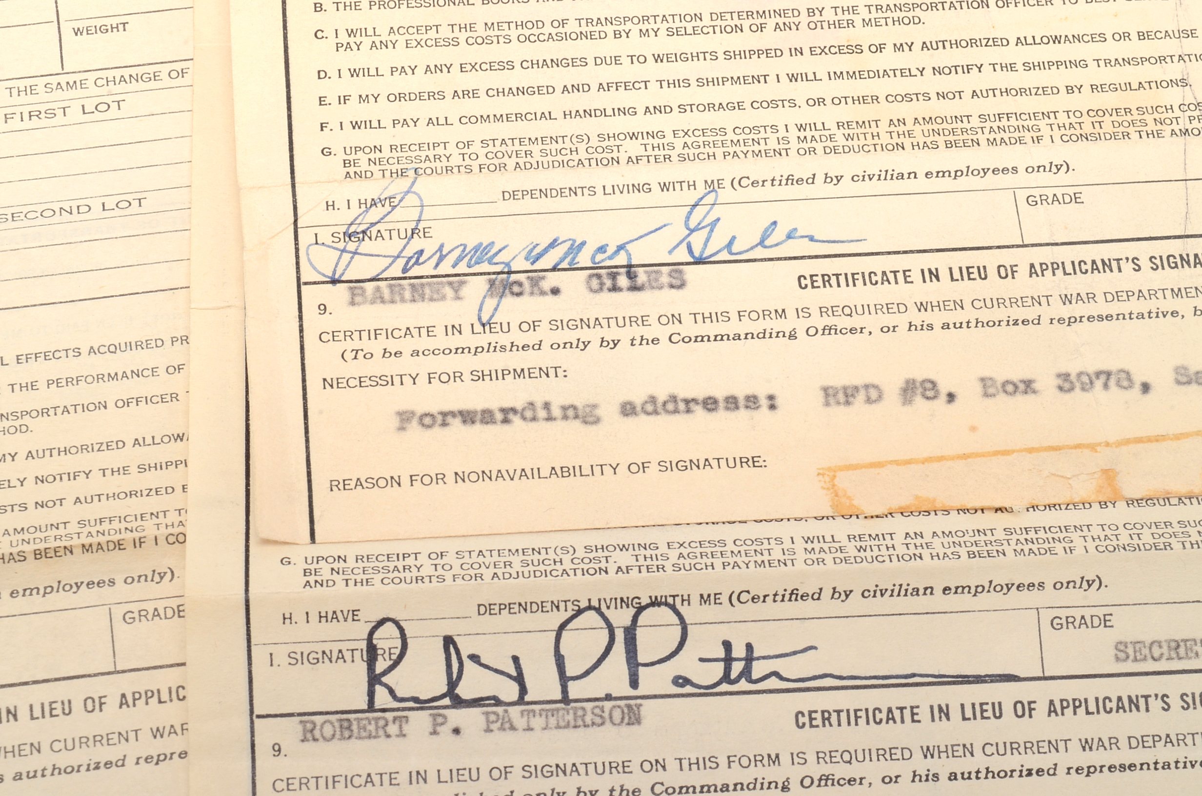 Collection of Signed Military Papers Featuring World War II Officers