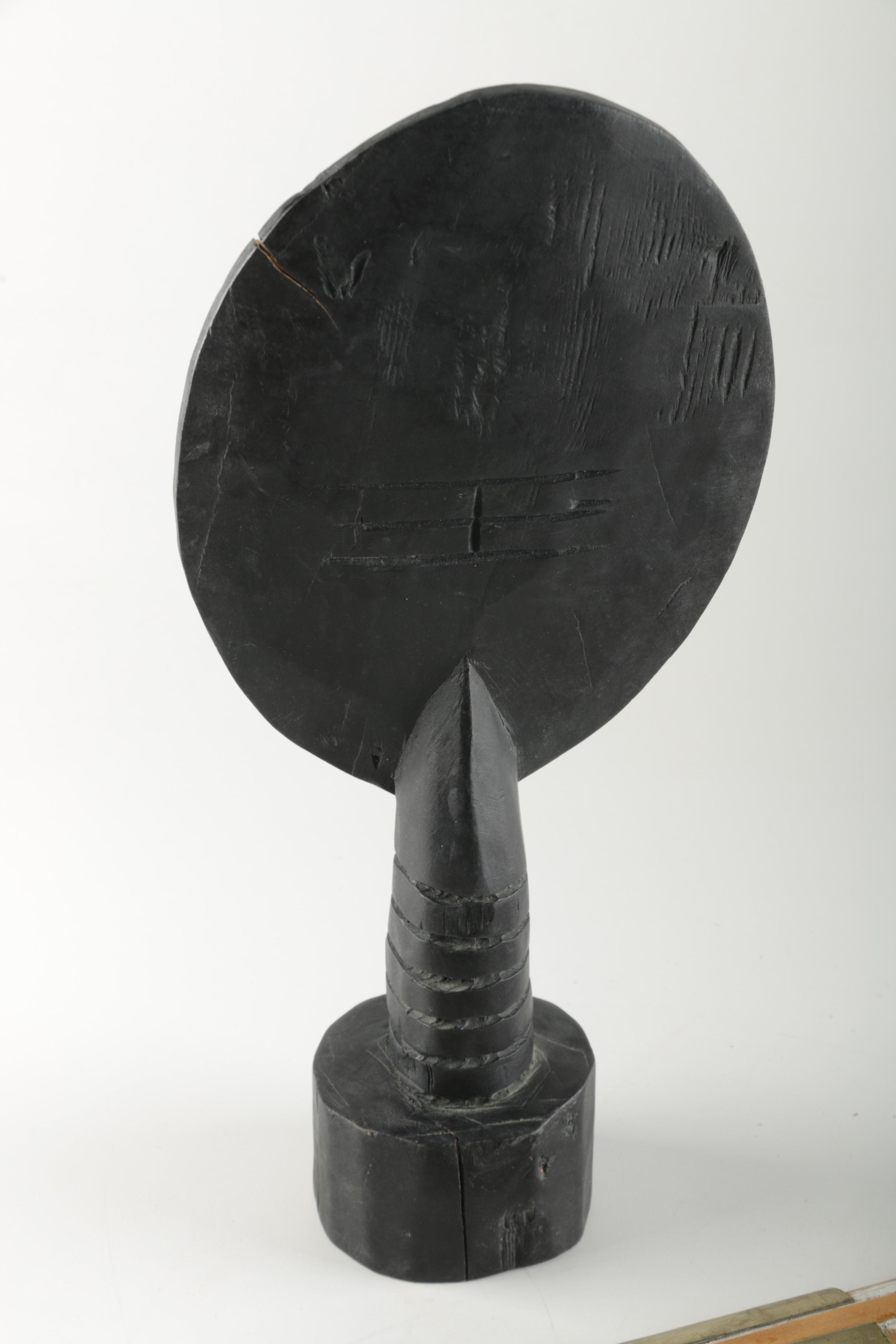 Carved Wood African Sculpture and  Asian Style Wooden Sword