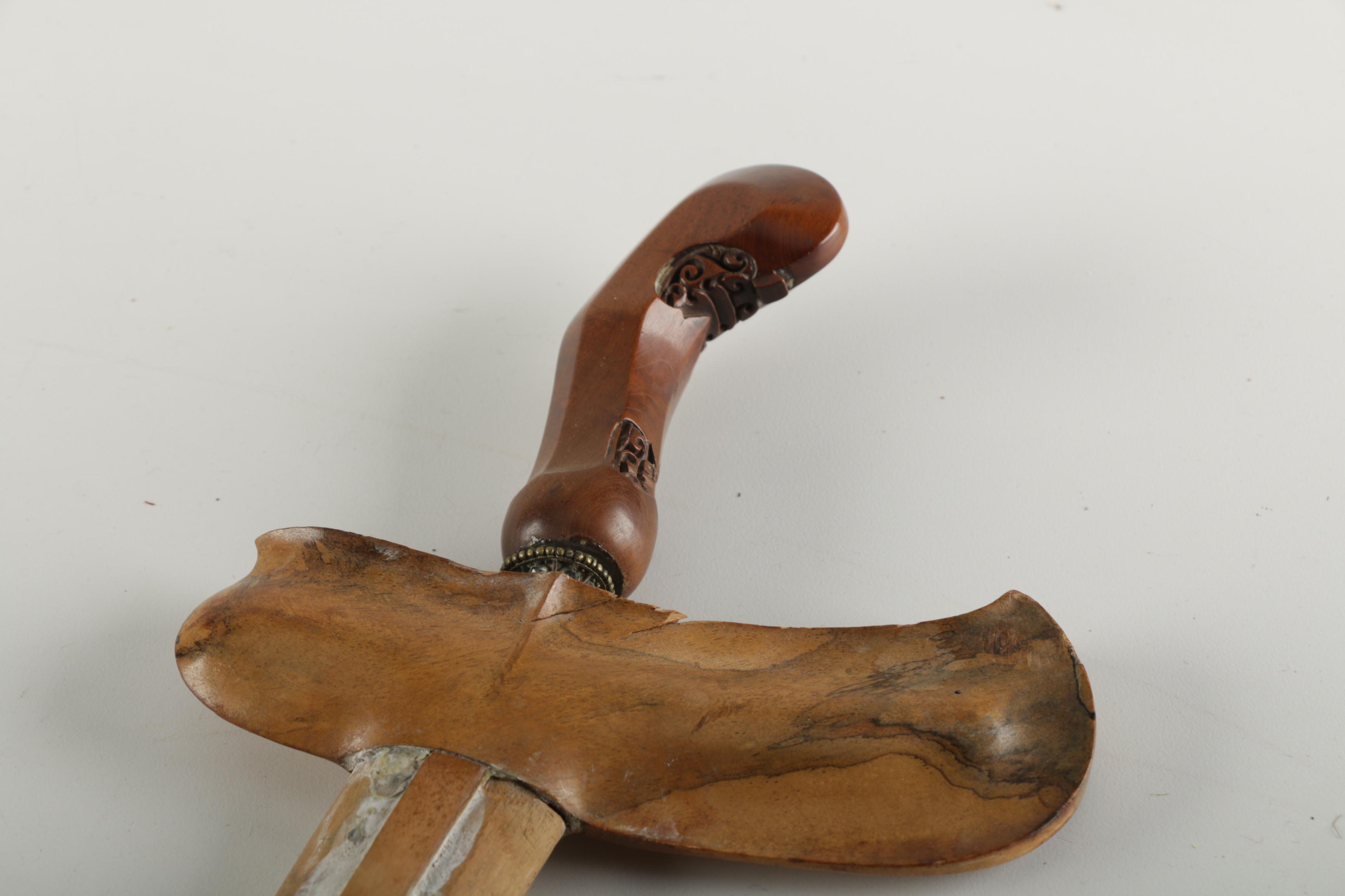 Carved Wood African Sculpture and  Asian Style Wooden Sword