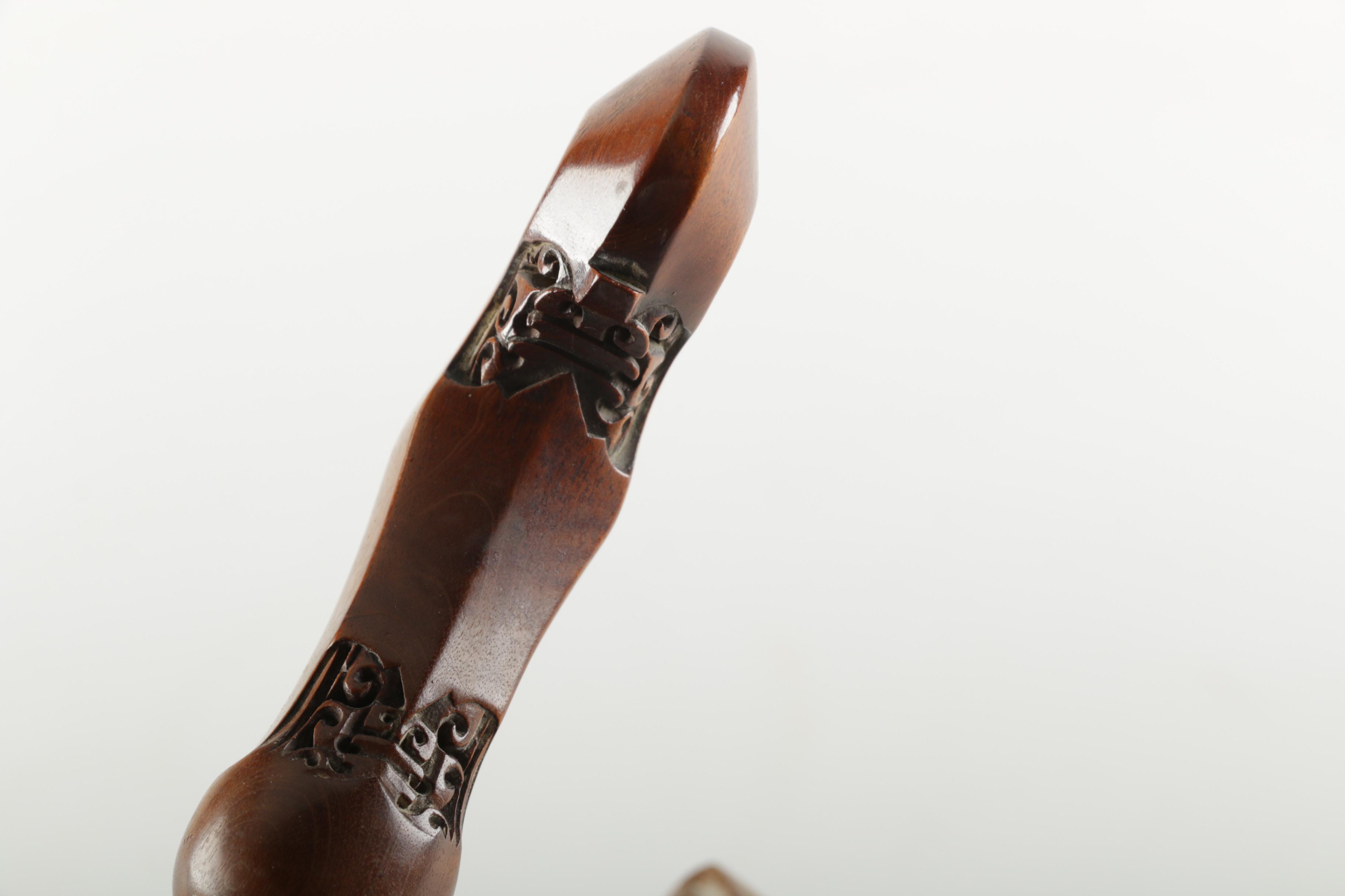 Carved Wood African Sculpture and  Asian Style Wooden Sword