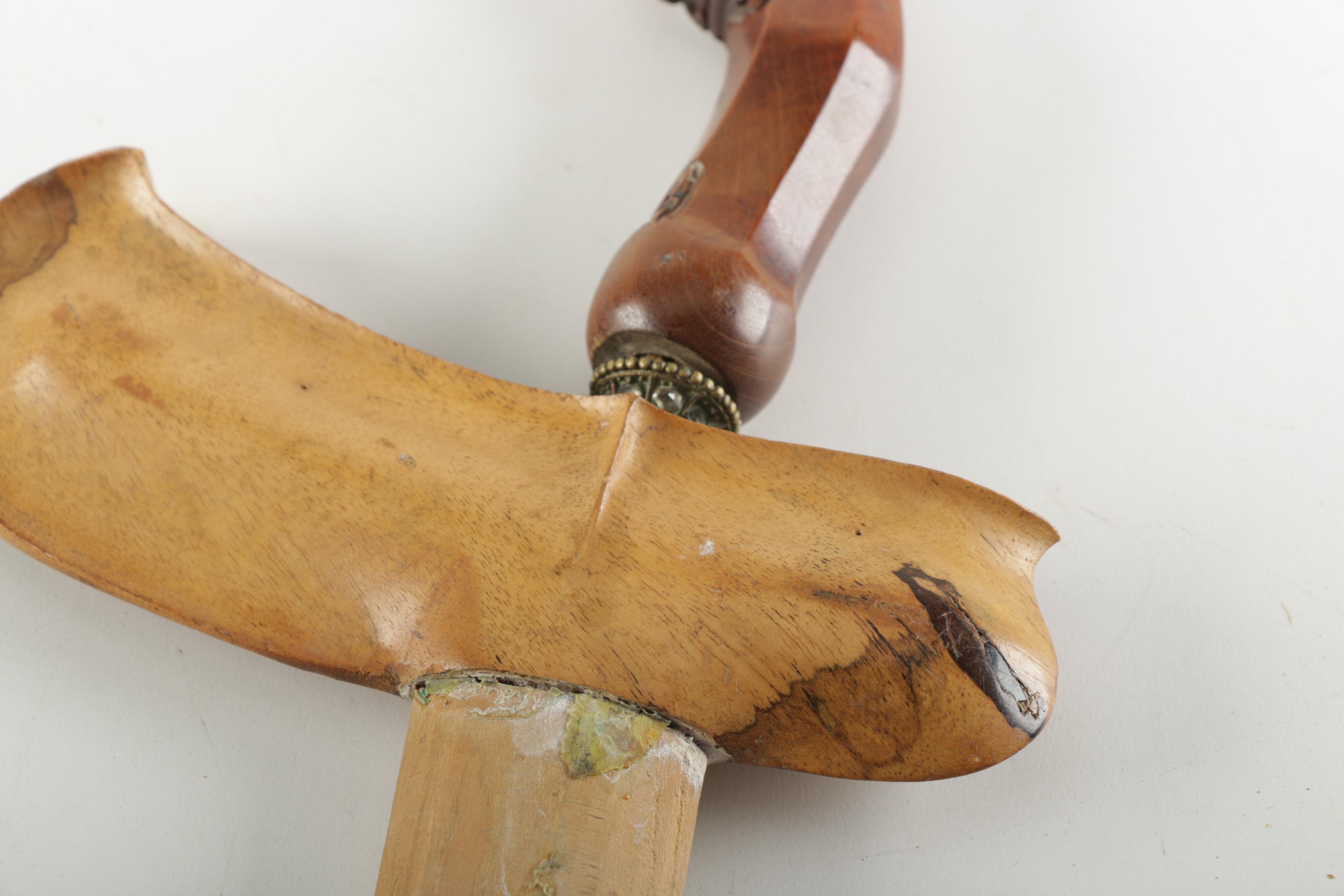 Carved Wood African Sculpture and  Asian Style Wooden Sword