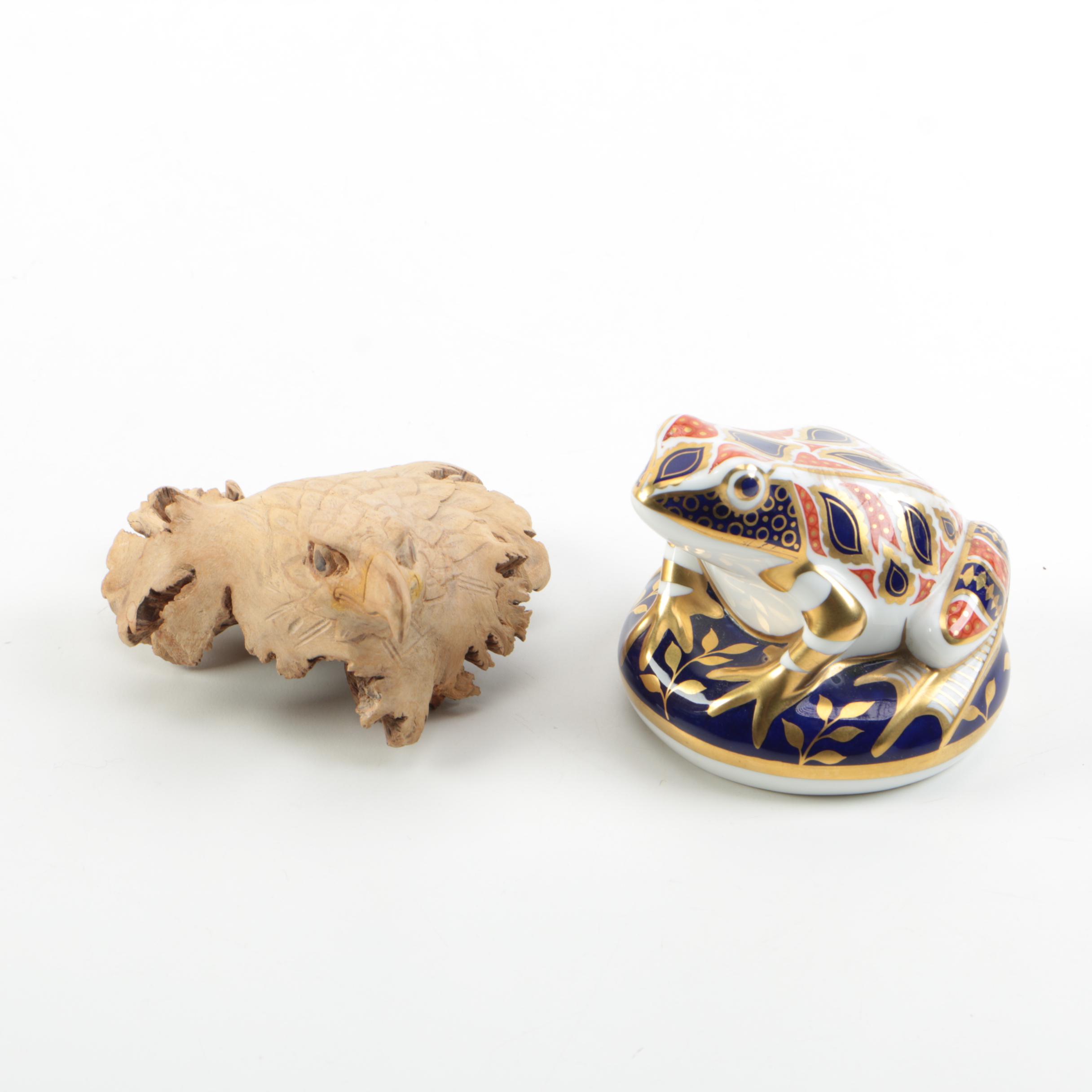 Royal Crown Derby "Imari" Frog Paperweight with Carved Eagle's Head