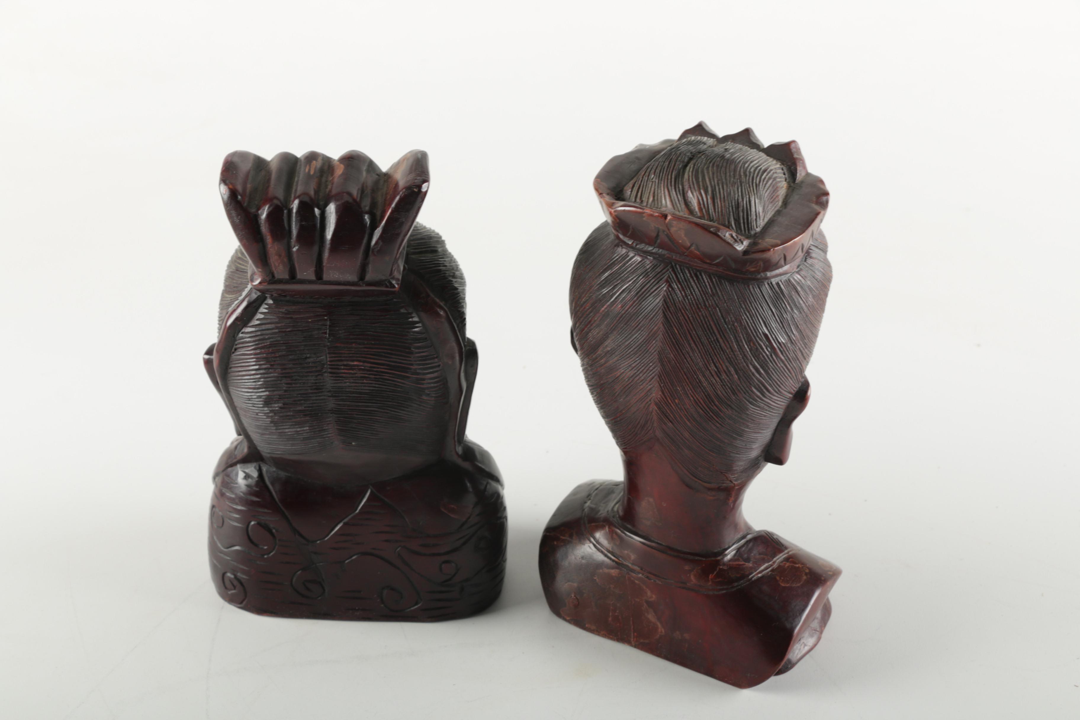 Chinese Carved Wooden Deity Busts