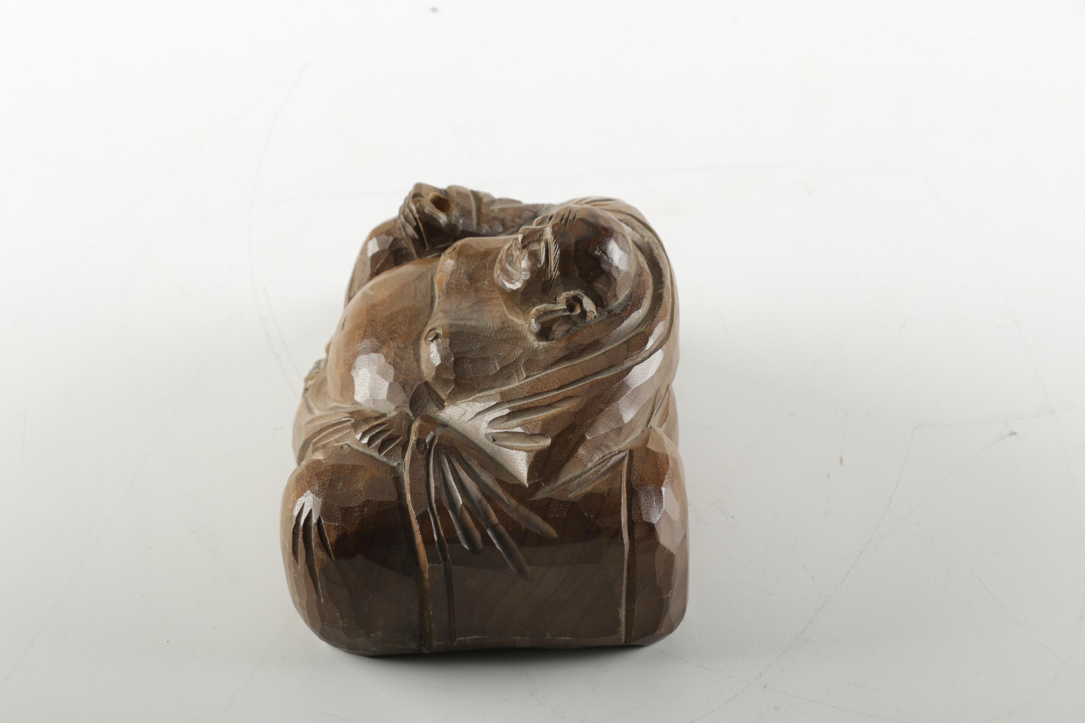 Honduran Mahogany Tone Wooden Budai Statue