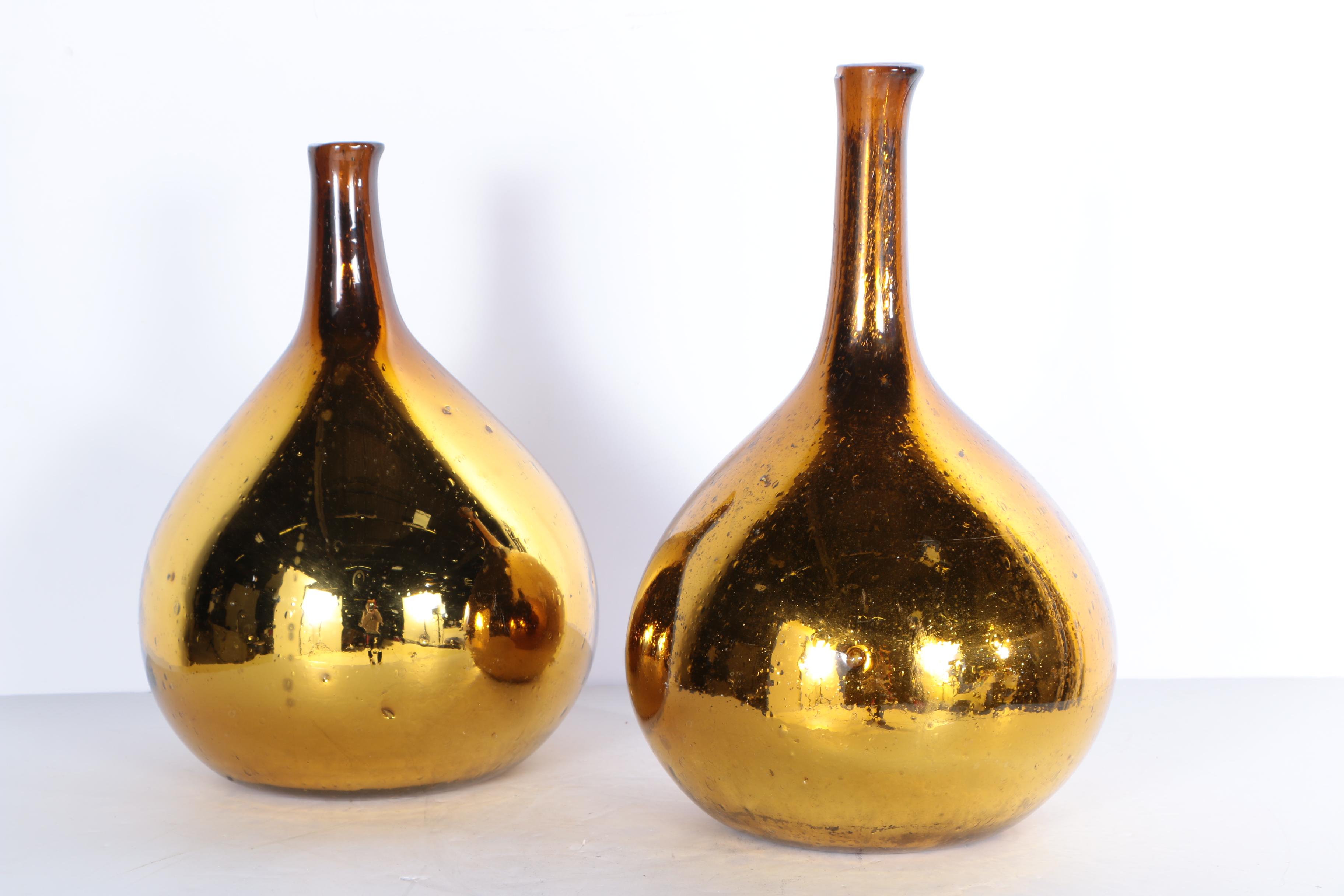 Pair of Gold-Tone Metallic Glass Vases