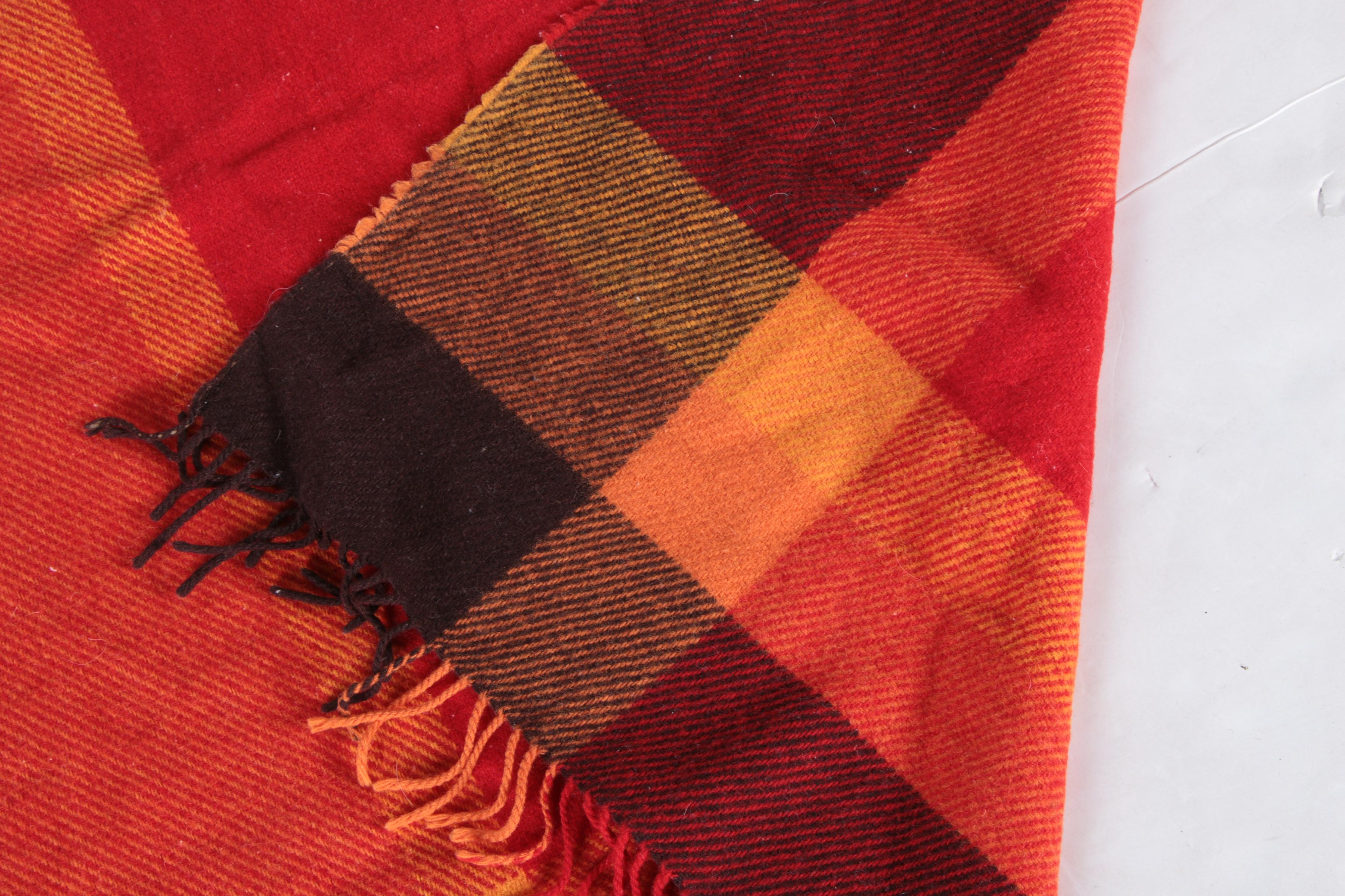 Vintage Lena Rewell Handwoven Plaid Wool Blanket