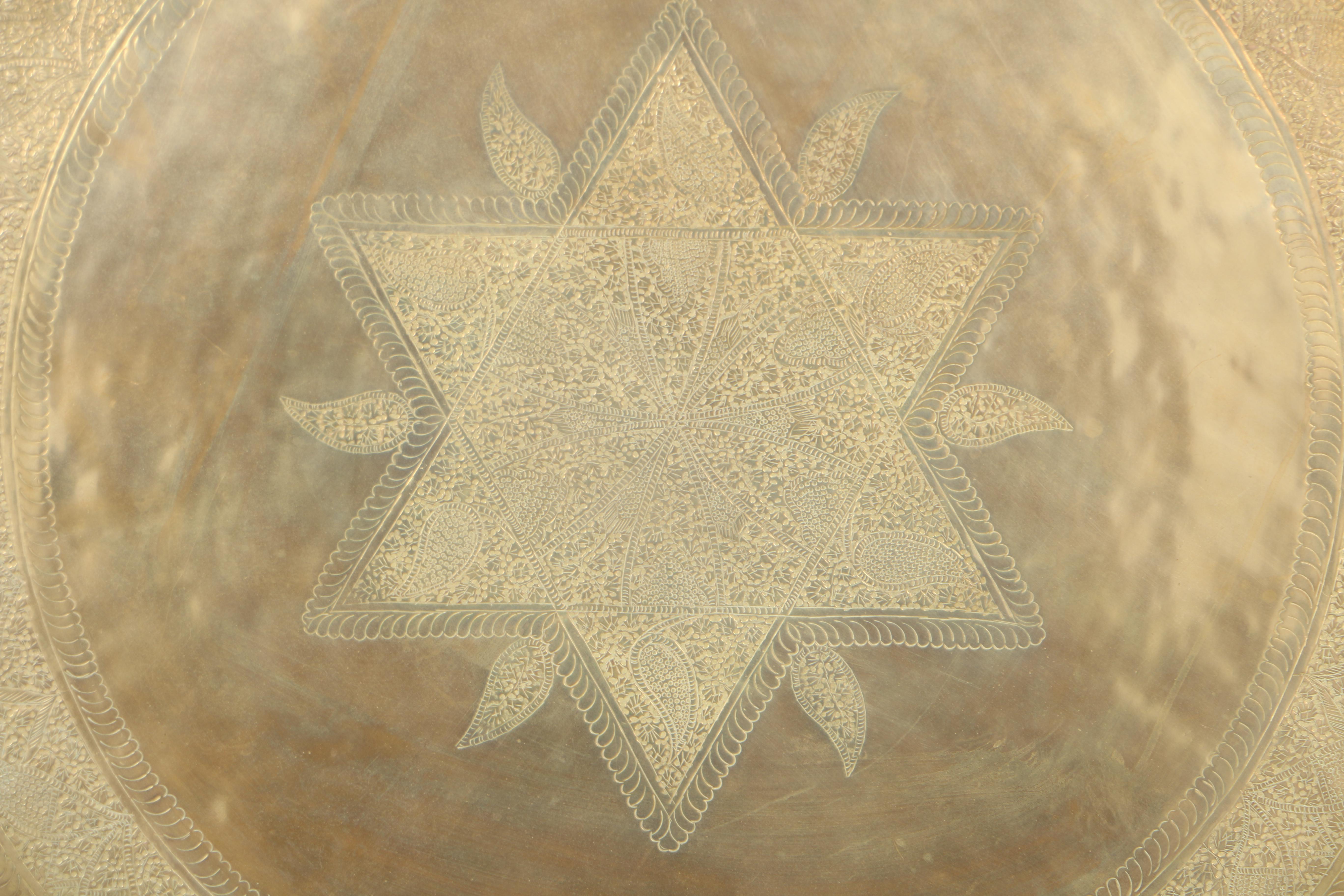 Monumental Brass Tray with Arabesque Engraving