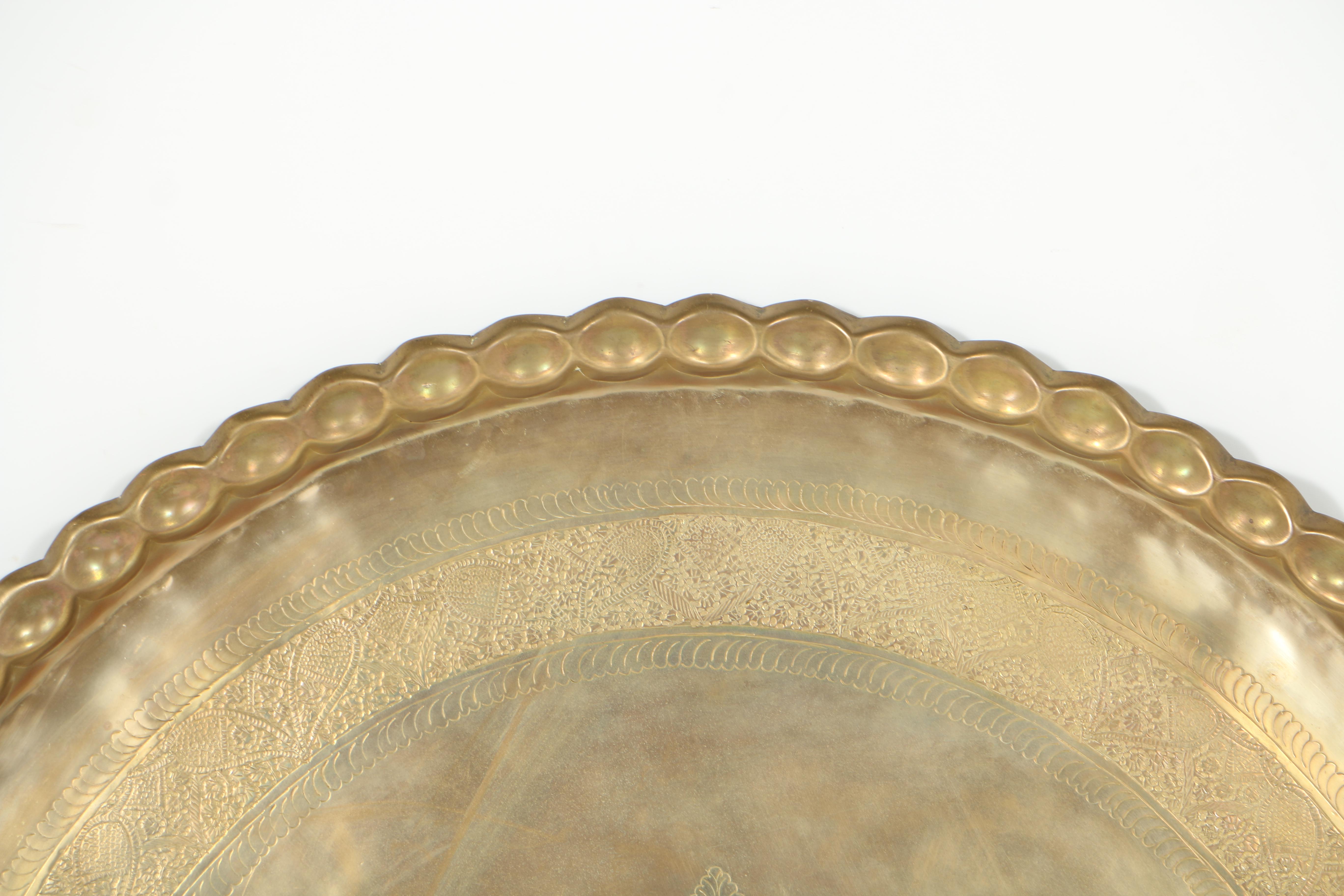 Monumental Brass Tray with Arabesque Engraving