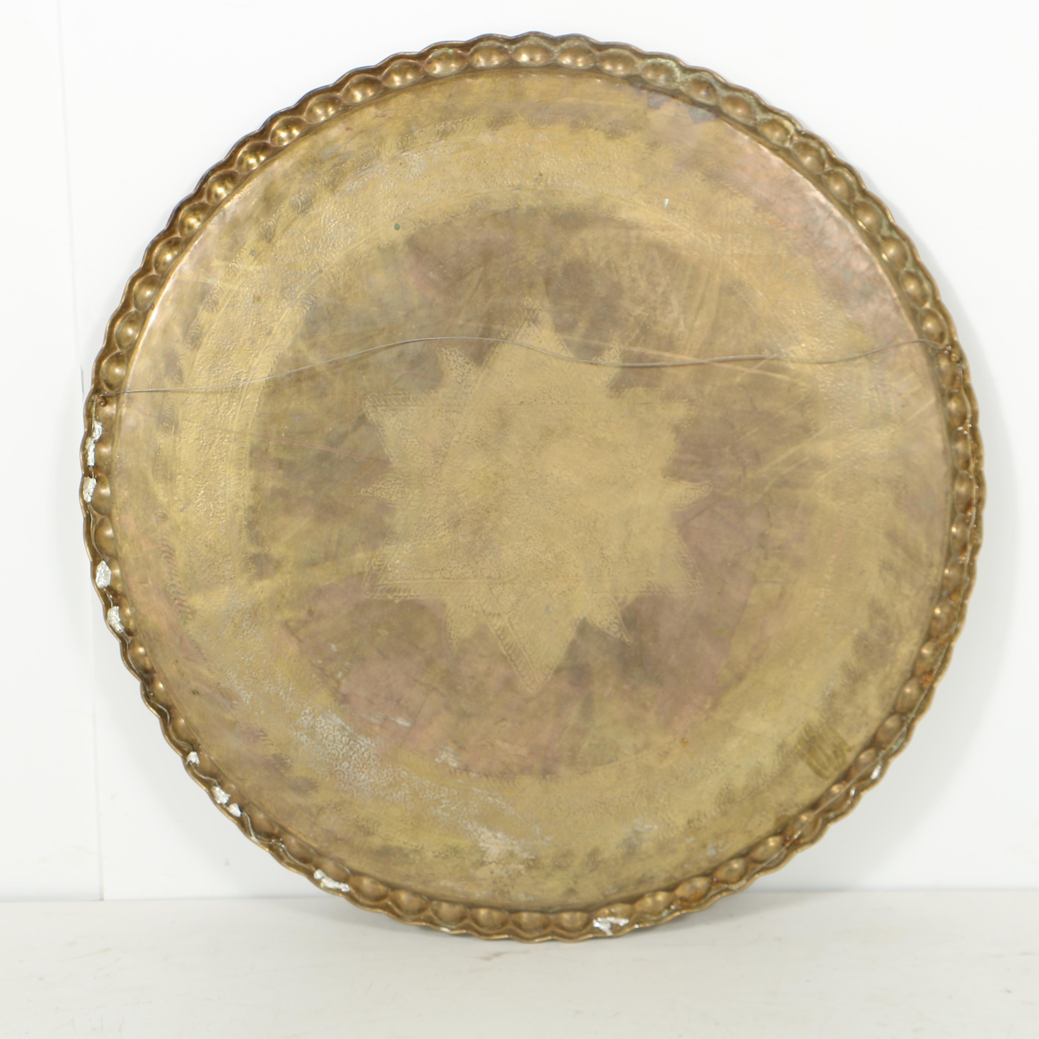 Monumental Brass Tray with Arabesque Engraving