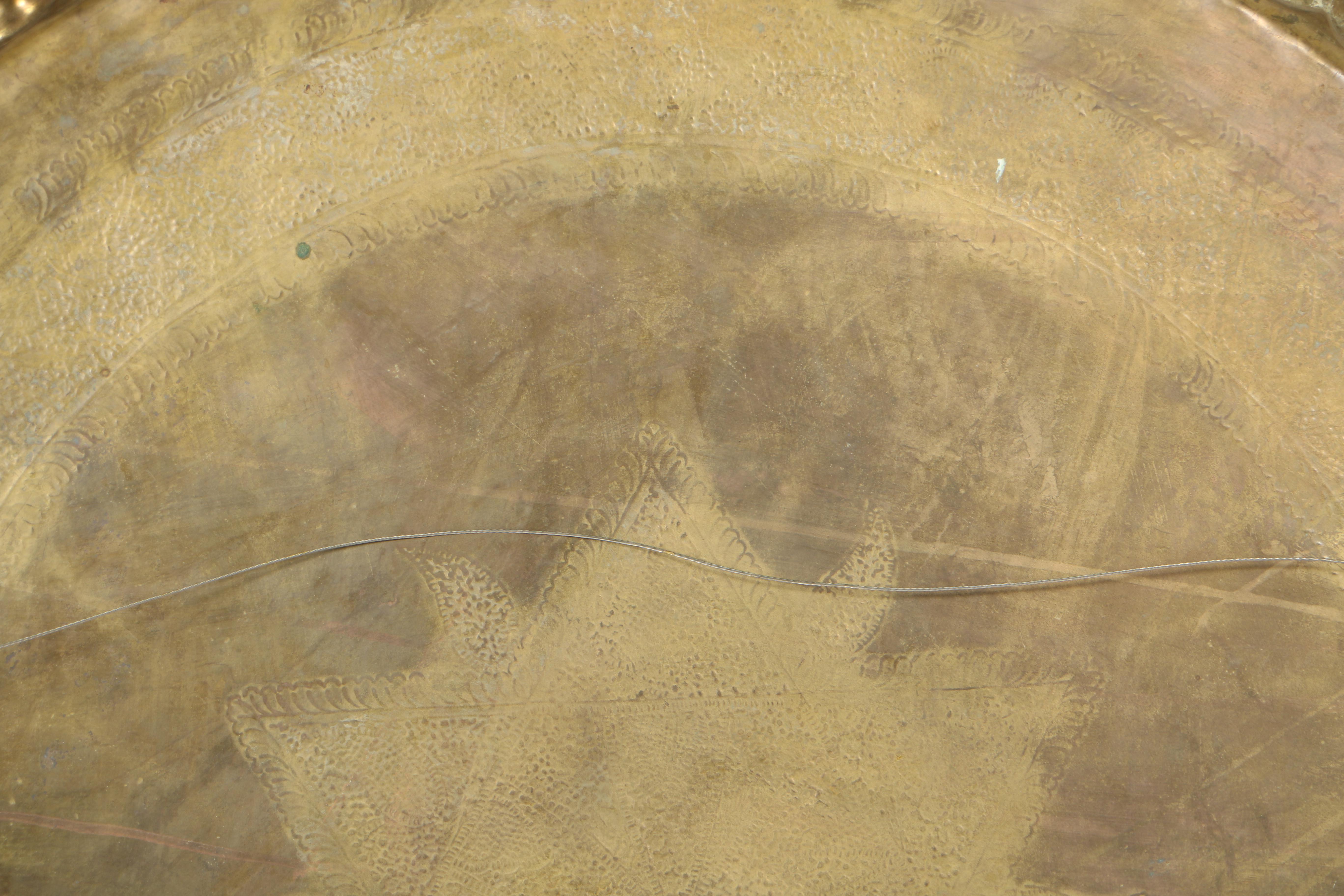 Monumental Brass Tray with Arabesque Engraving